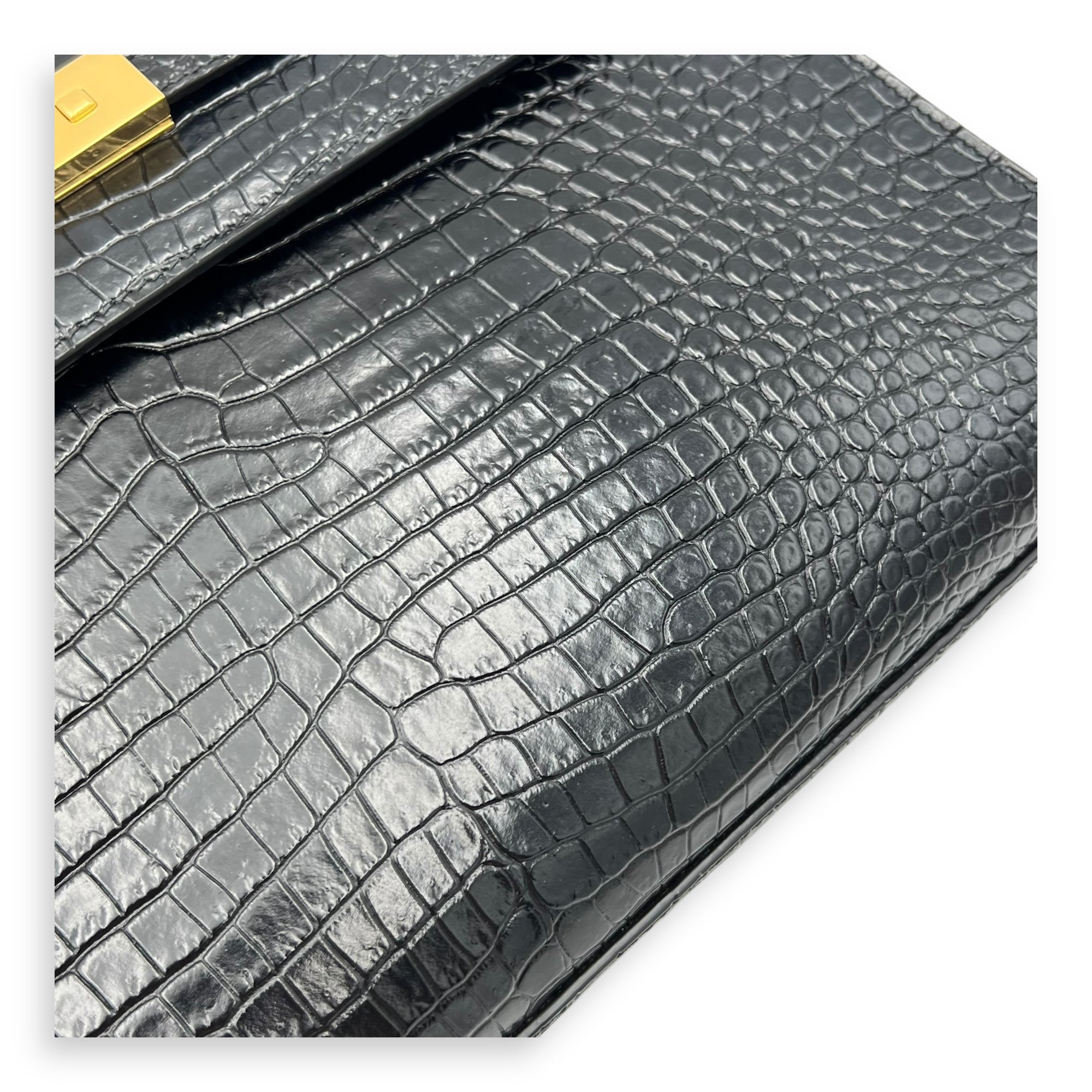 Manhattan Shoulder Bag Black in Crocodile Embossed Calfskin, Gold hardware - Image 8