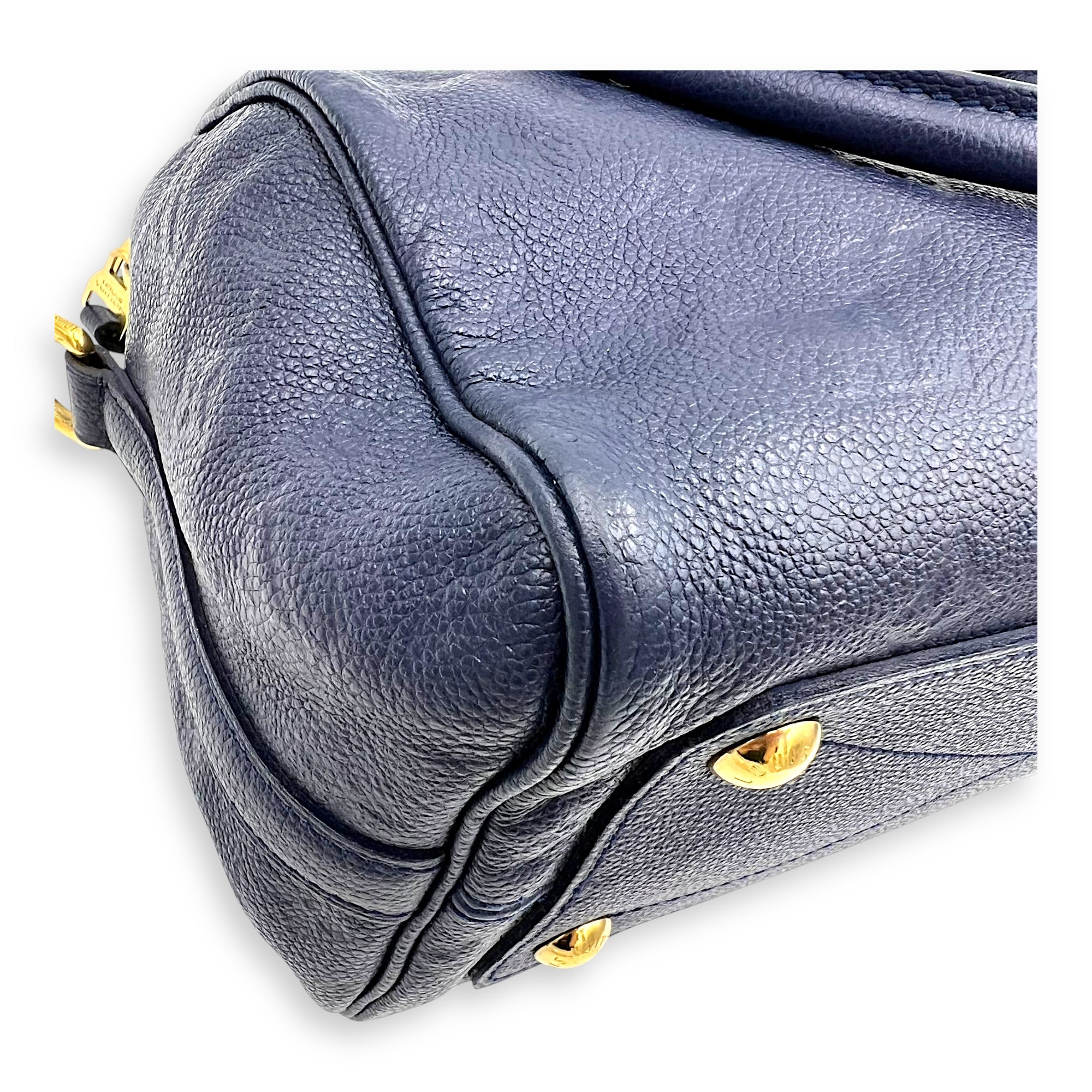 Speedy Bandouliere Top Handle Bag Blue in Empreinte Leather, Gold hardware - Image 9
