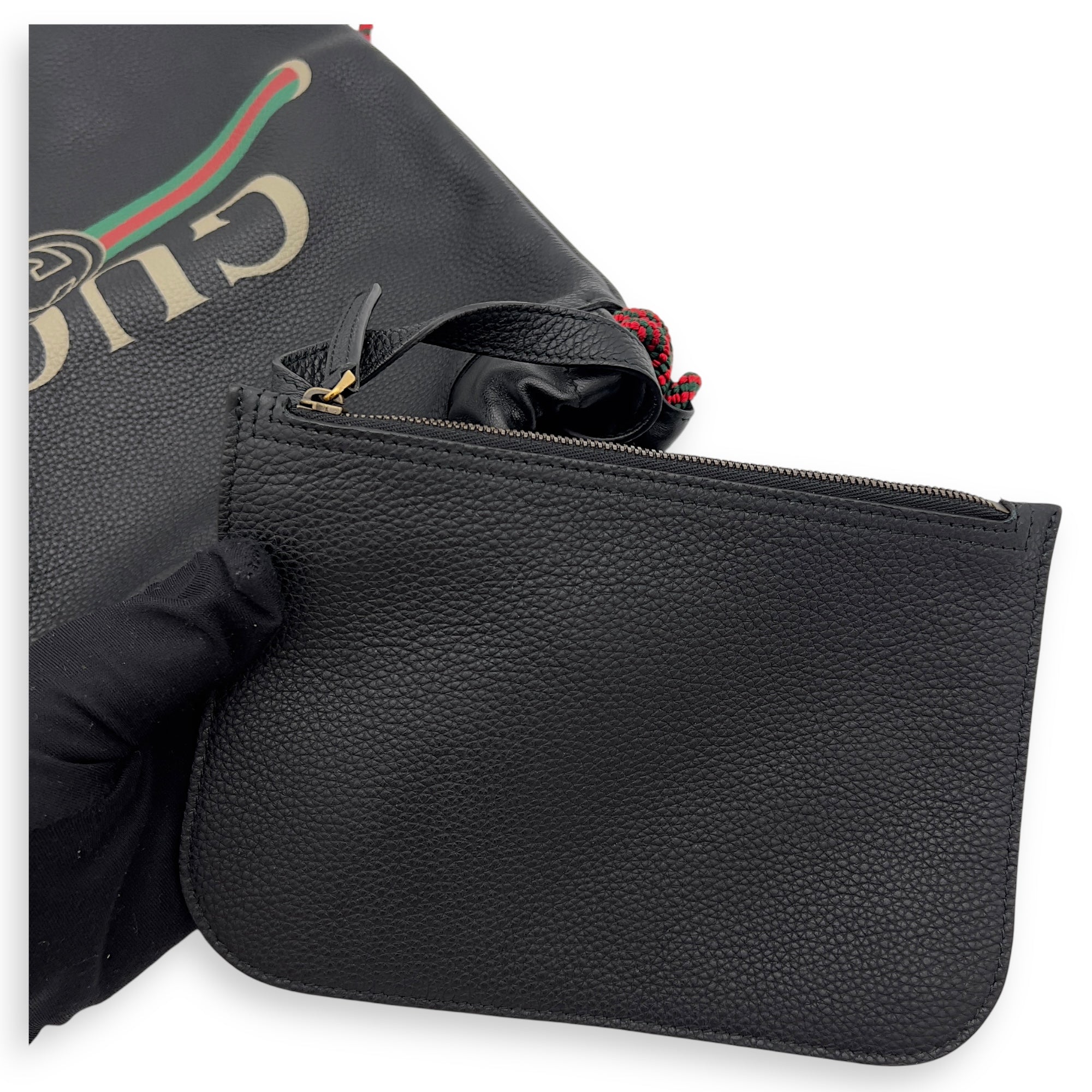 Logo Black Drawstring Backpack in Calfskin - Image 9