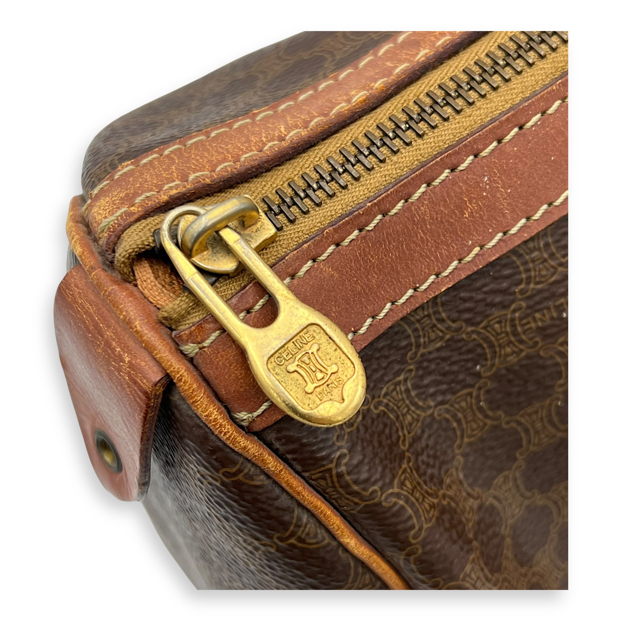 Vintage Macadam Boston Top Handle Bag Brown in Coated Canvas, Gold hardware - Image 9