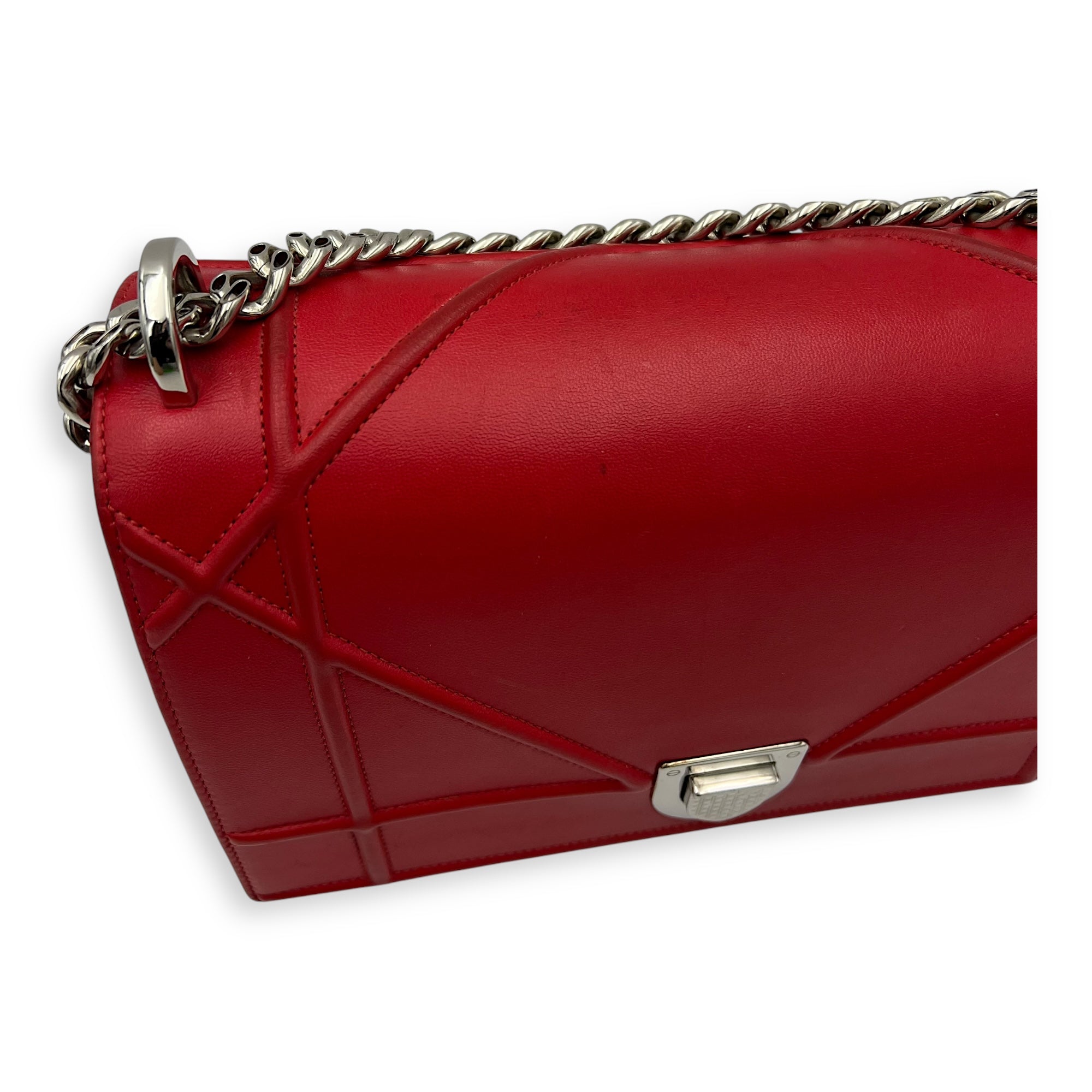 Diorama Red Crossbody Bag in Lambskin, Silver hardware - Image 8