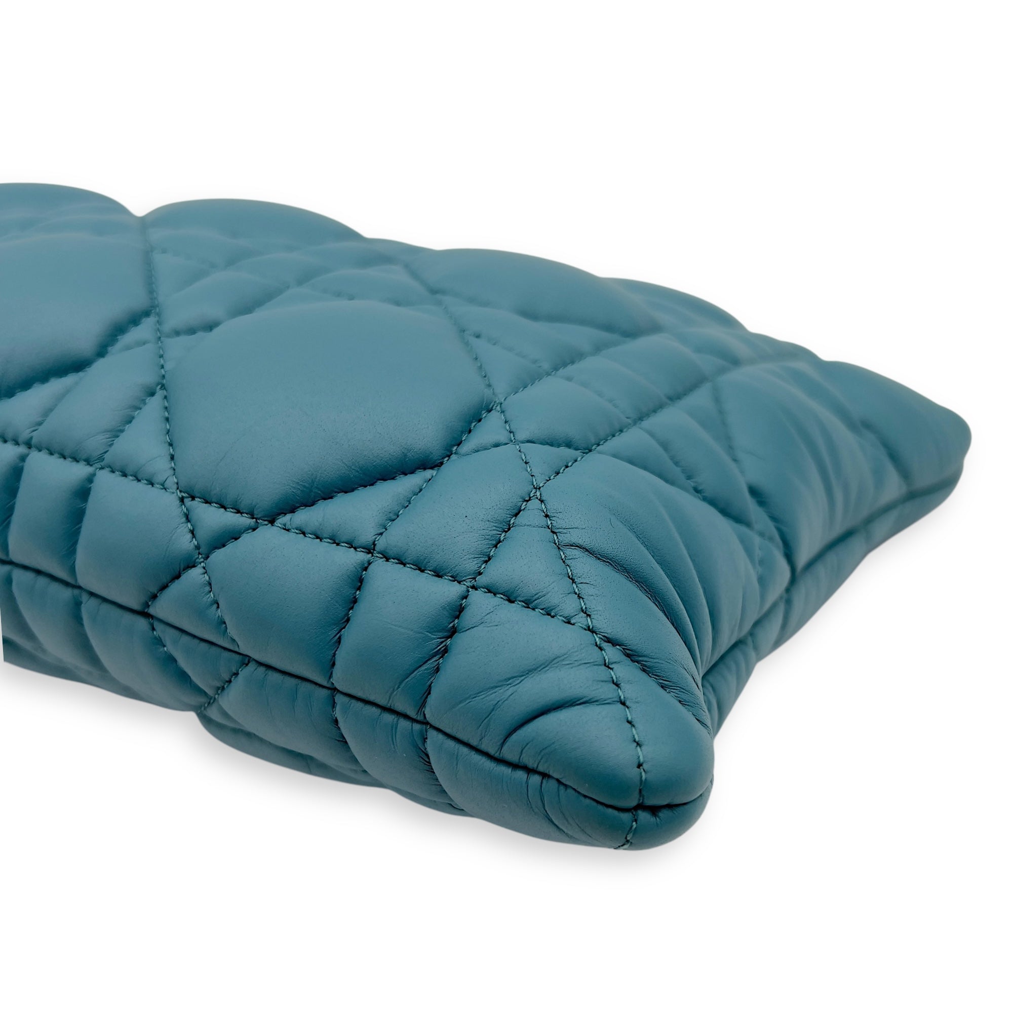 Caro Pouch Blue in Cannage Quilted Padded, Gold hardware - Image 9