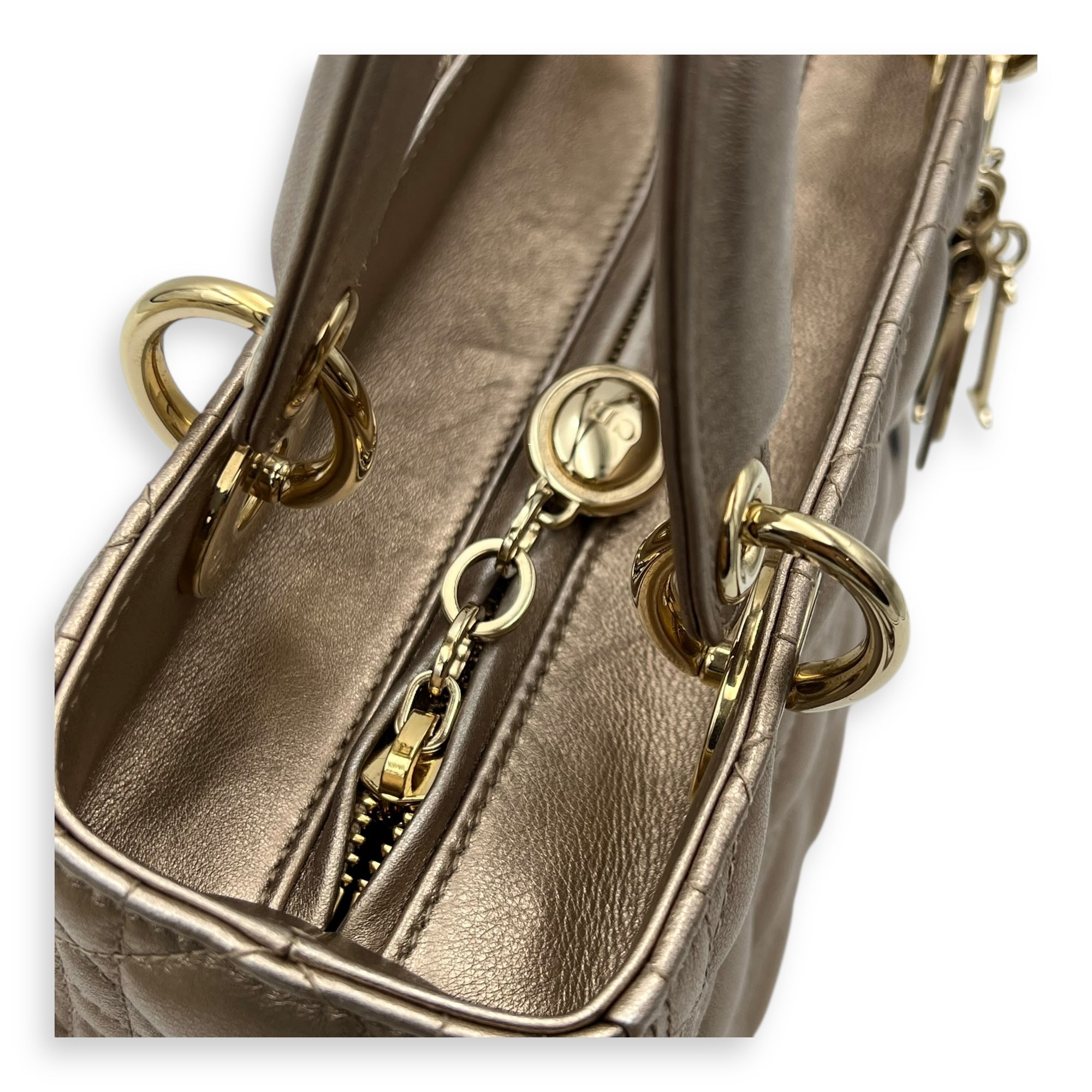 Lady Dior Medium Bronze Top Handle Bag in Lambskin, Gold hardware - Image 9