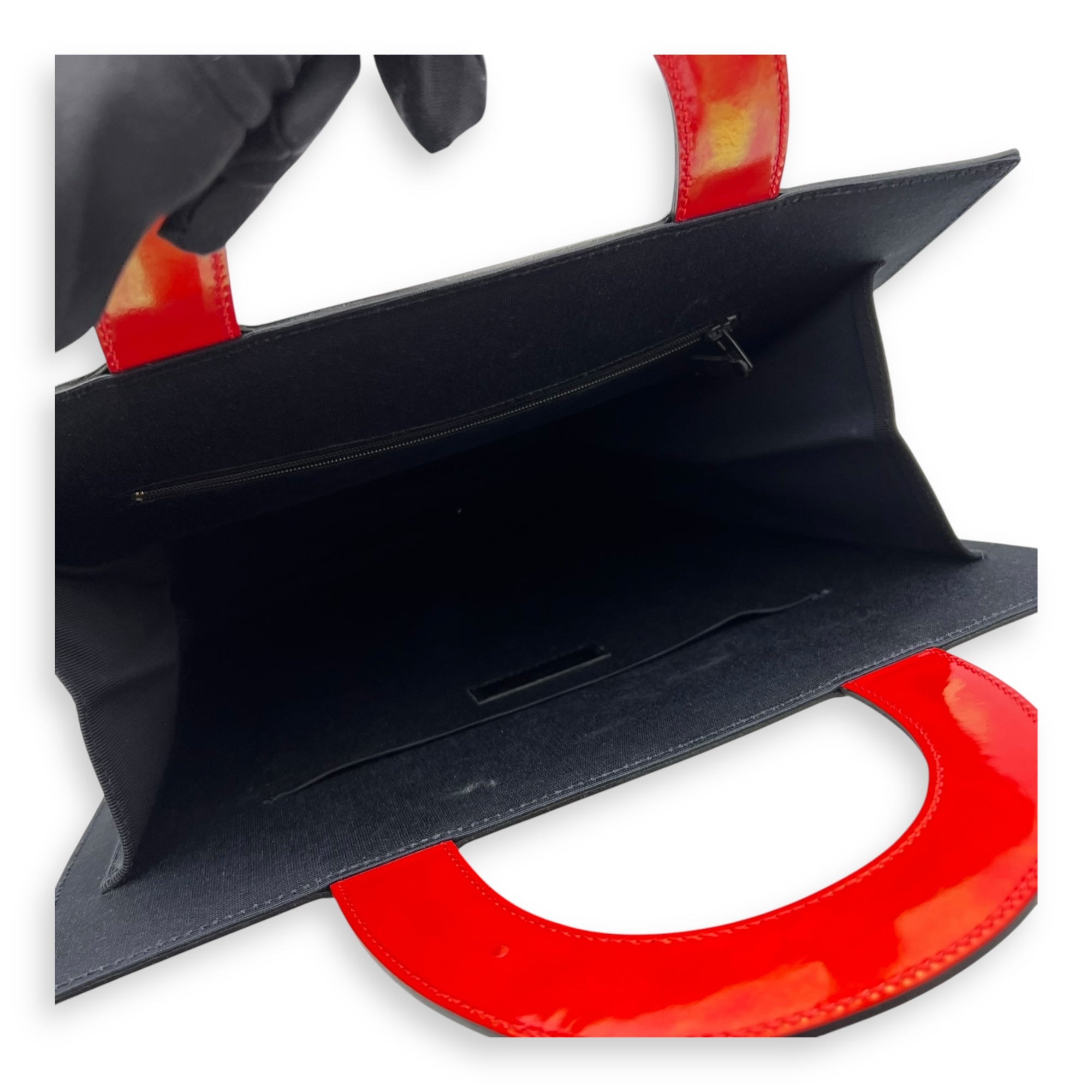 Mademoiselle Lady Coco Enamel Red Top Handle Bag in Patent Leather, Silver hardware - Image 10