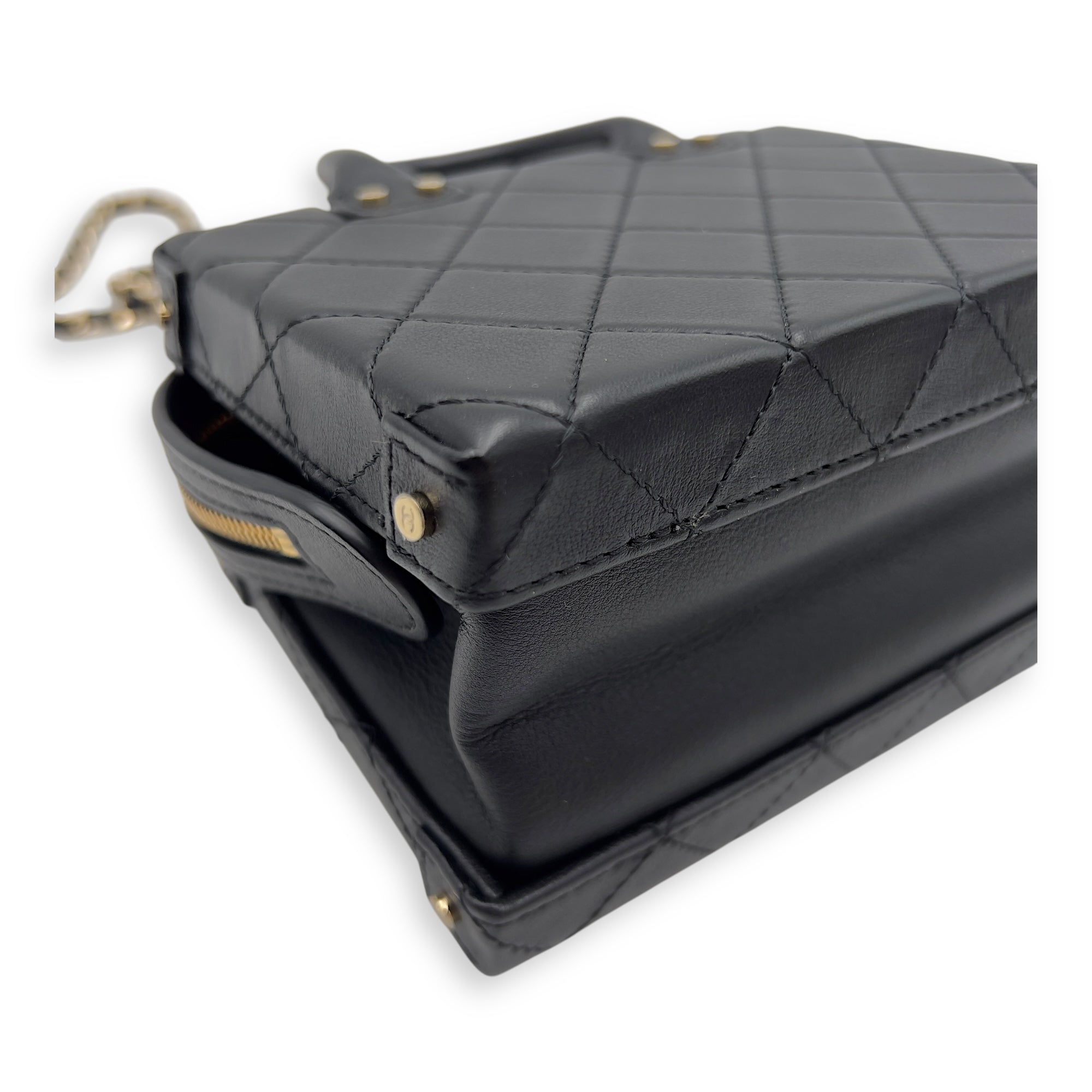 CC Black Top Handle Bag in Calfskin, Gold hardware - Image 12