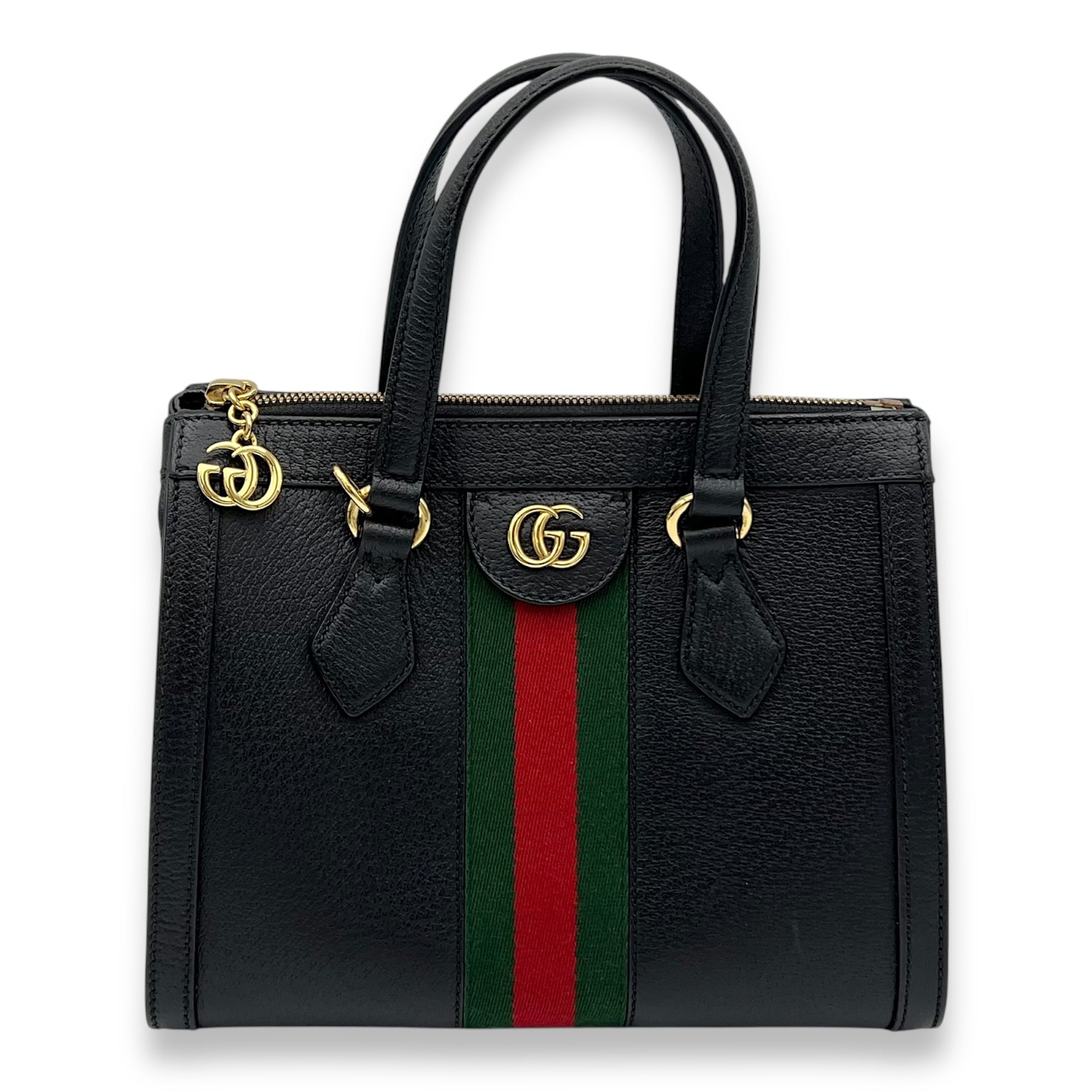 Ophidia Top Handle Bag Black in Calfskin, Gold hardware