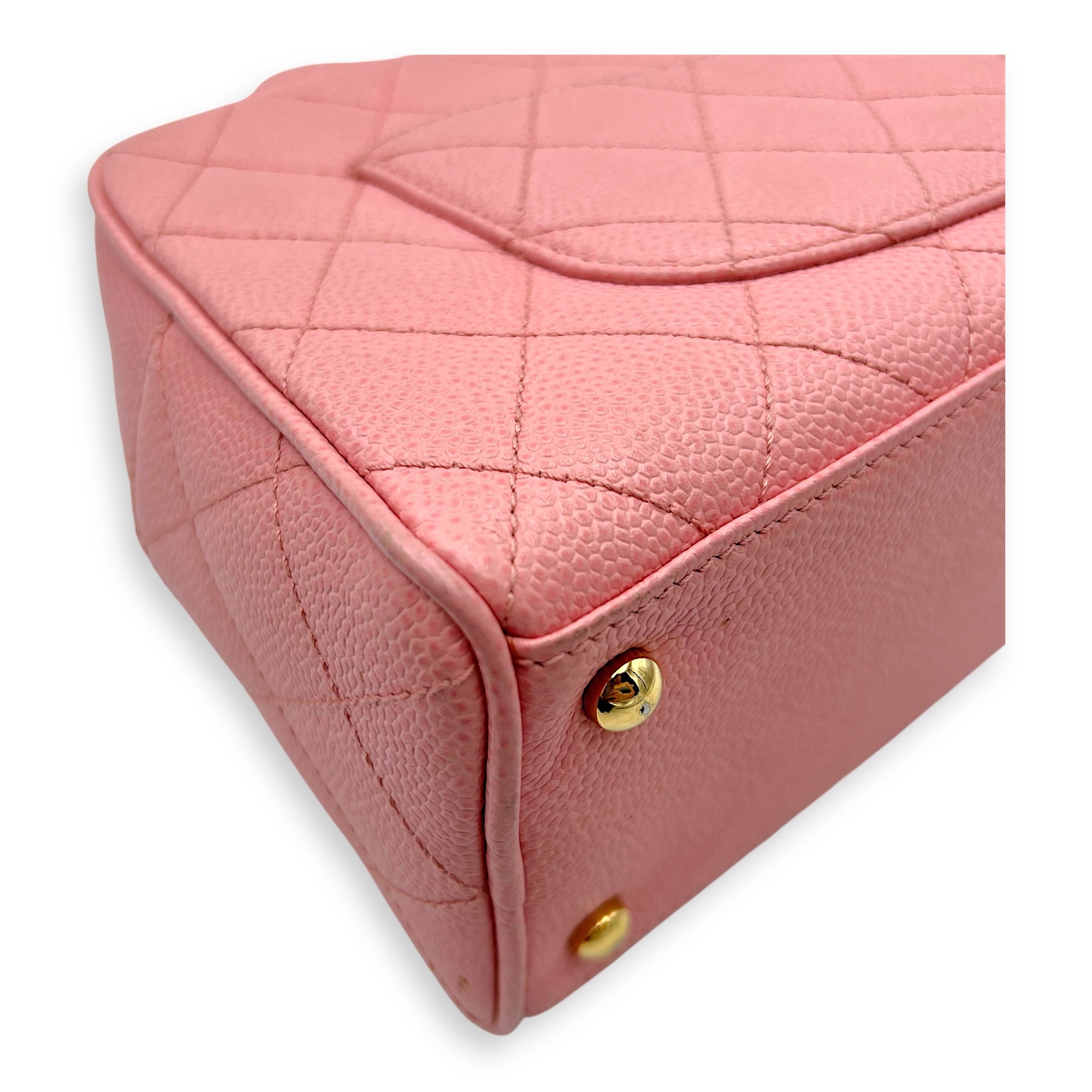 Bowling Pink Top Handle Bag in Caviar Leather, Gold hardware - Image 9