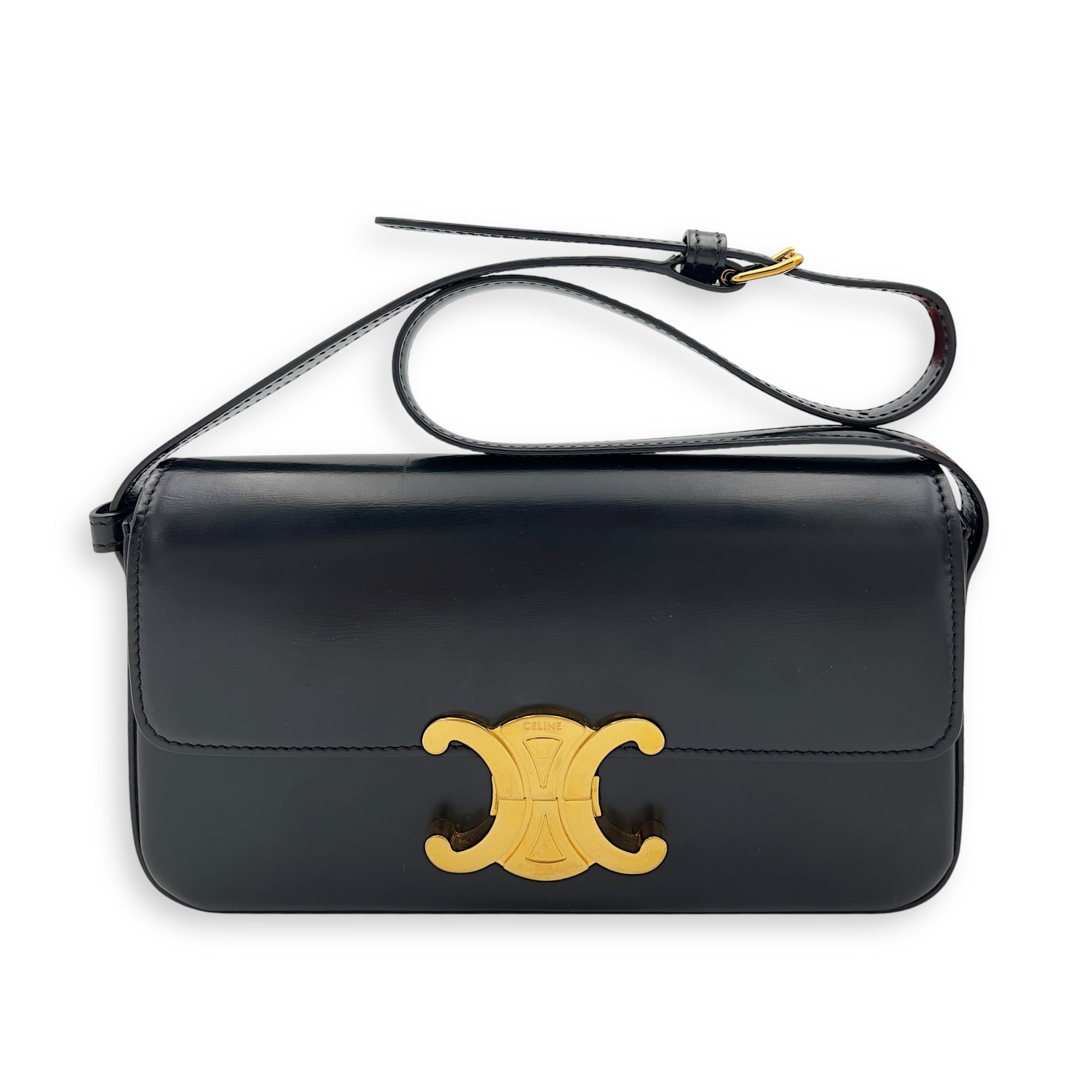 Triomphe Claude Black Shoulder Bag in Calfskin, Gold hardware - Image 12