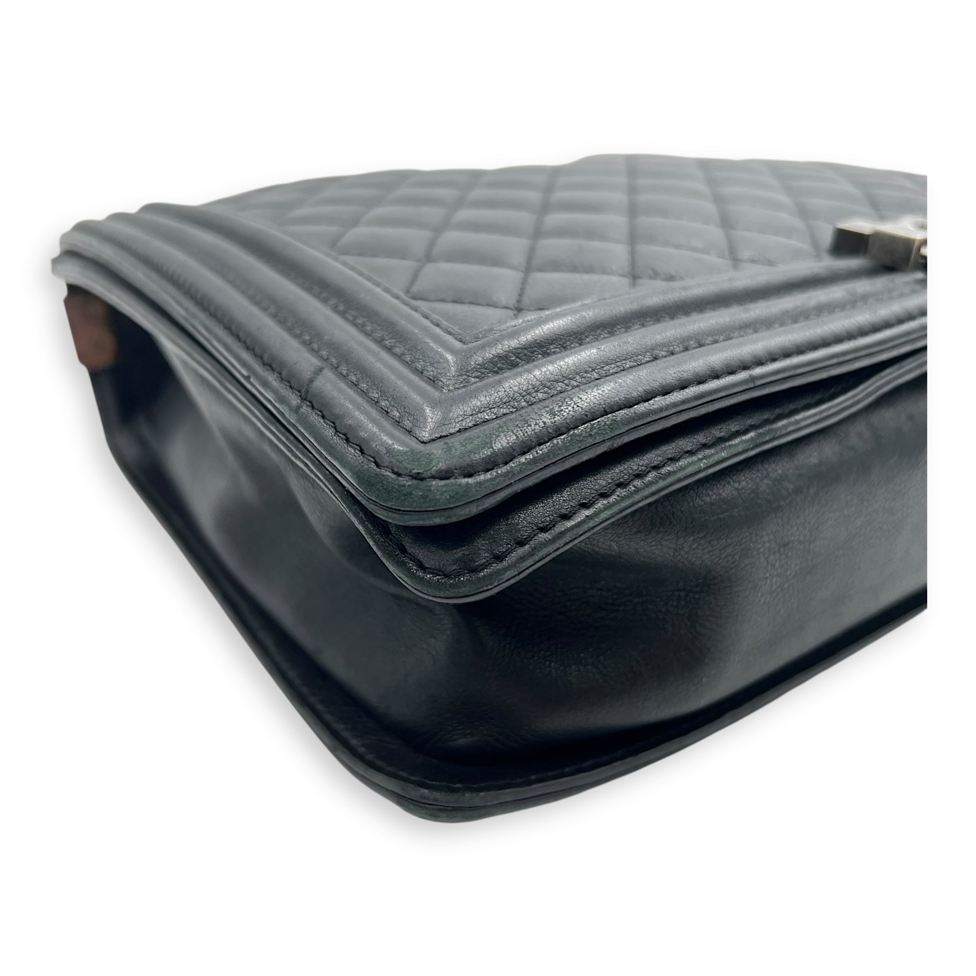 Boy Shoulder Bag Large Black in Calfskin, Ruthenium hardware - Image 11