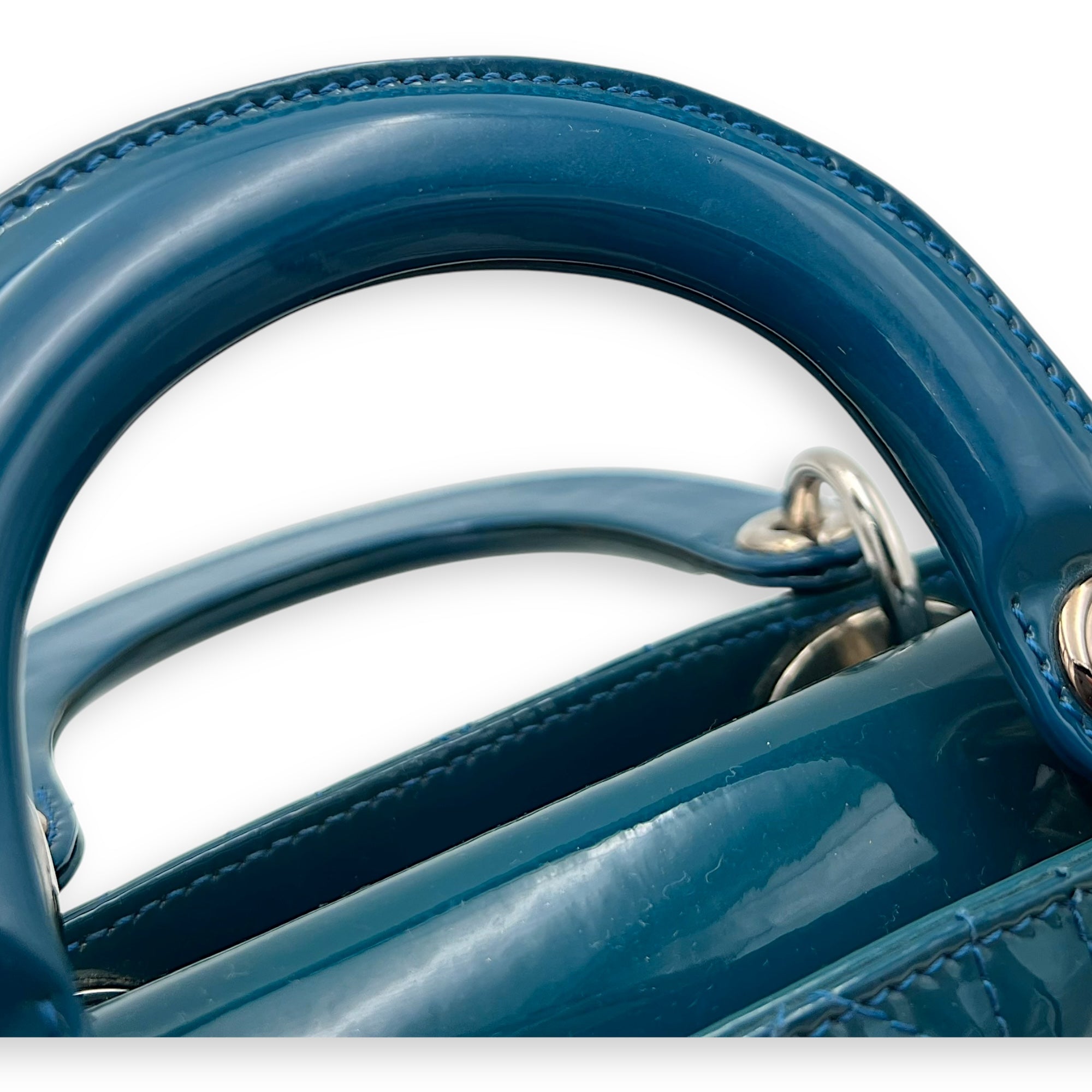 Lady Dior Mini Blue Top Handle Bag in Patent Leather, Silver hardware - Image 11