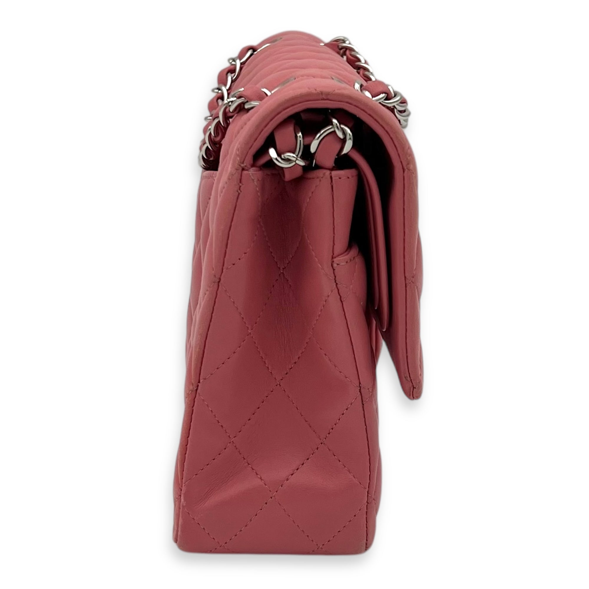 Classic Medium Pink Shoulder Bag in Lambskin, Silver hardware - Image 4