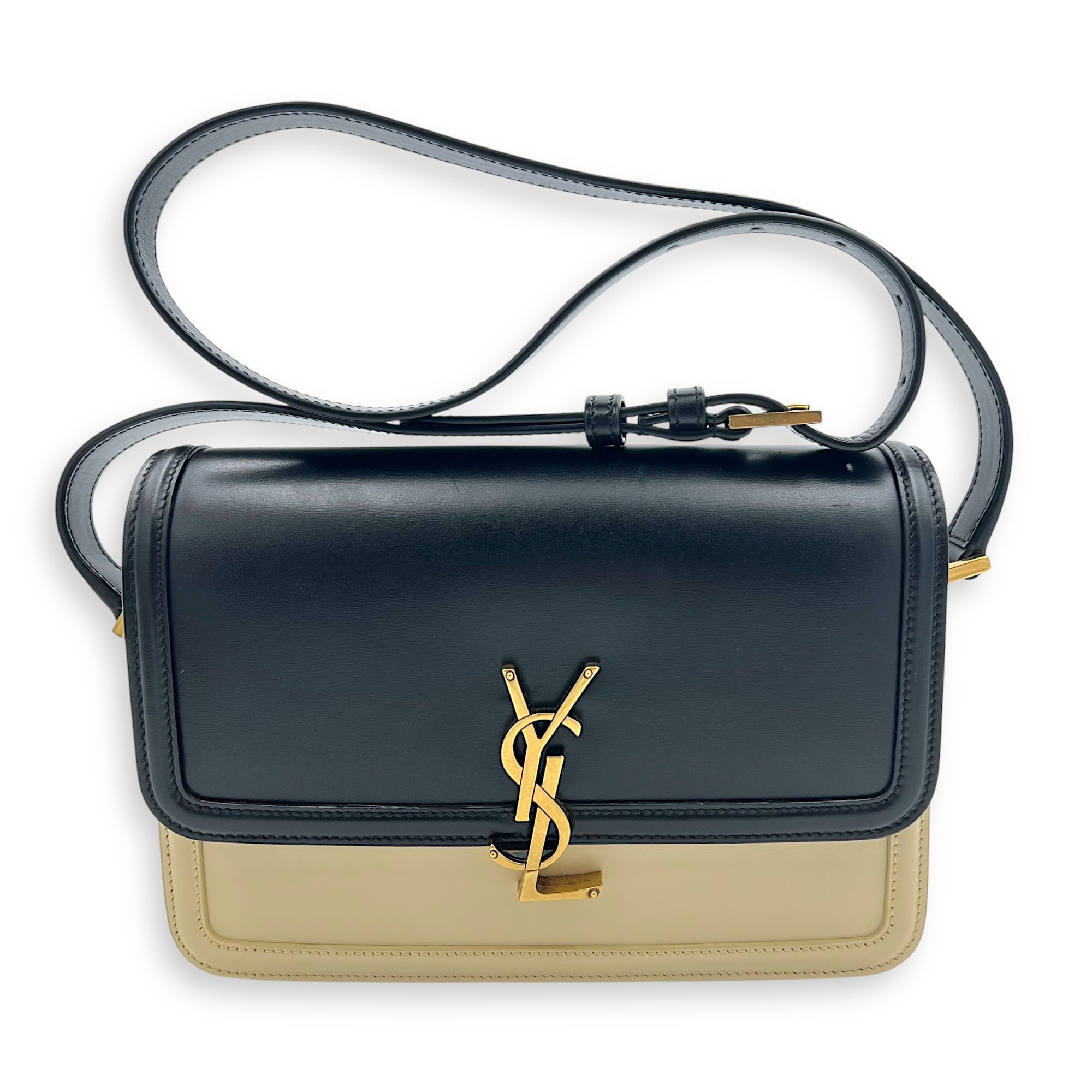 Solferino Shoulder Bag Black & White in Calfskin, Gold hardware - Image 13