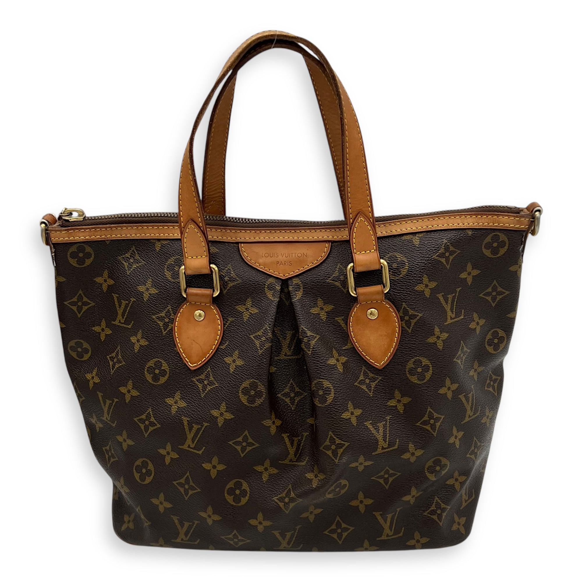 Palermo Top Handle Bag Brown in Monogram Coated Canvas, Gold hardware