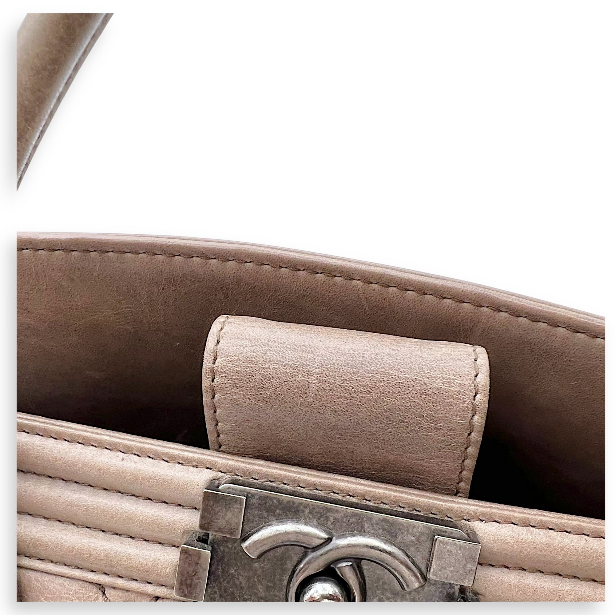 Boy Top Handle Bag Beige in Calfskin, Gunmetal hardware - Image 17