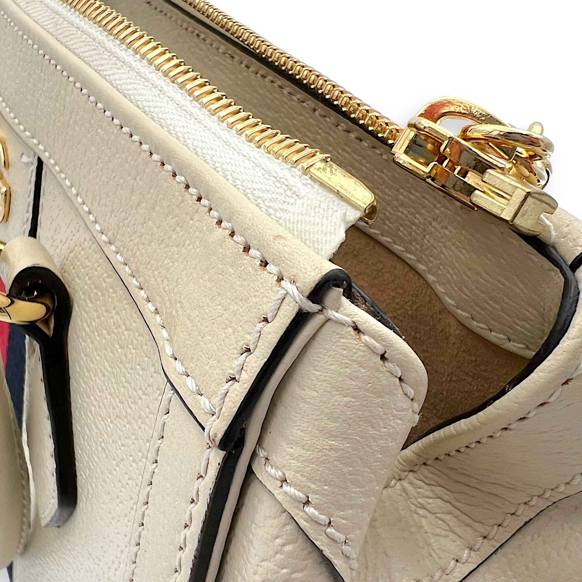 Ophidia Top Handle Bag White in Calfskin, Gold hardware - Image 17