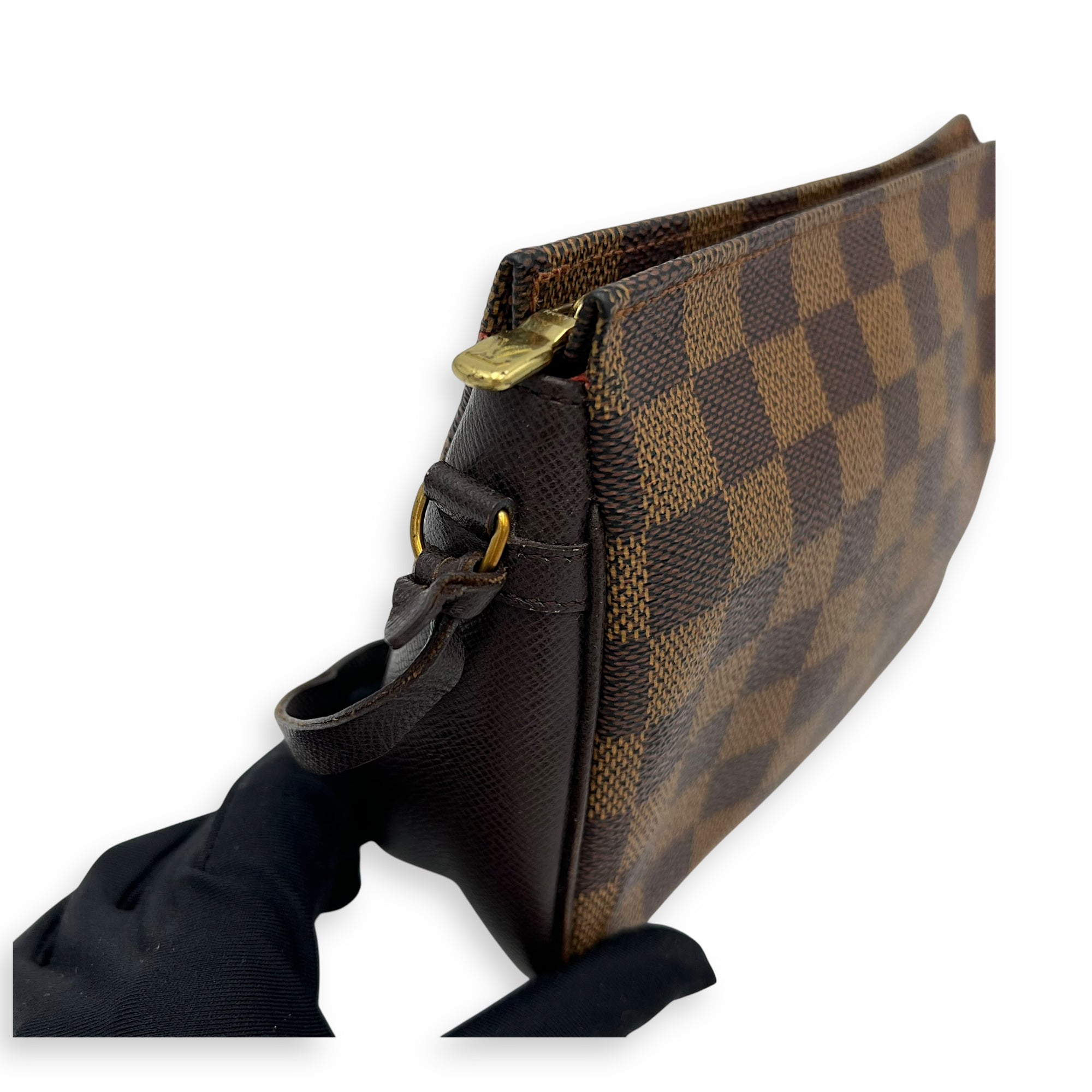 Trousse Pouch Brown in Coated Canvas, Gold hardware - Image 12