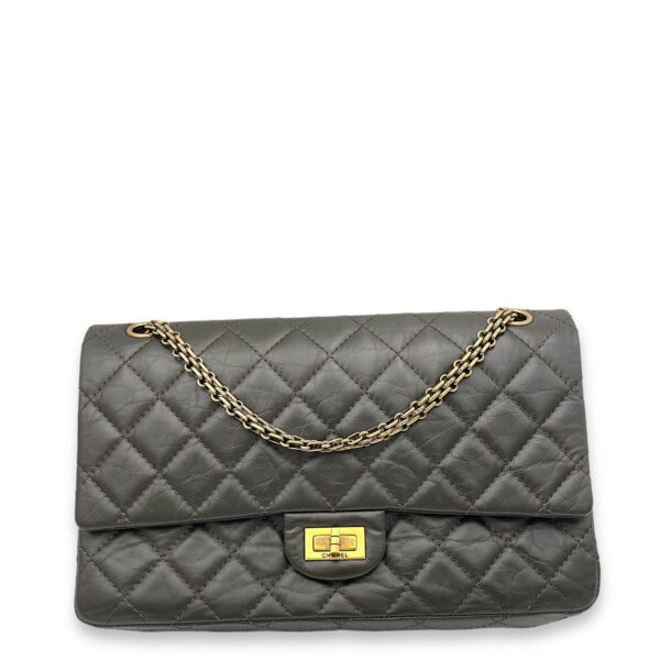 2.55 Brown Shoulder Bag in Calfskin, Gold hardware