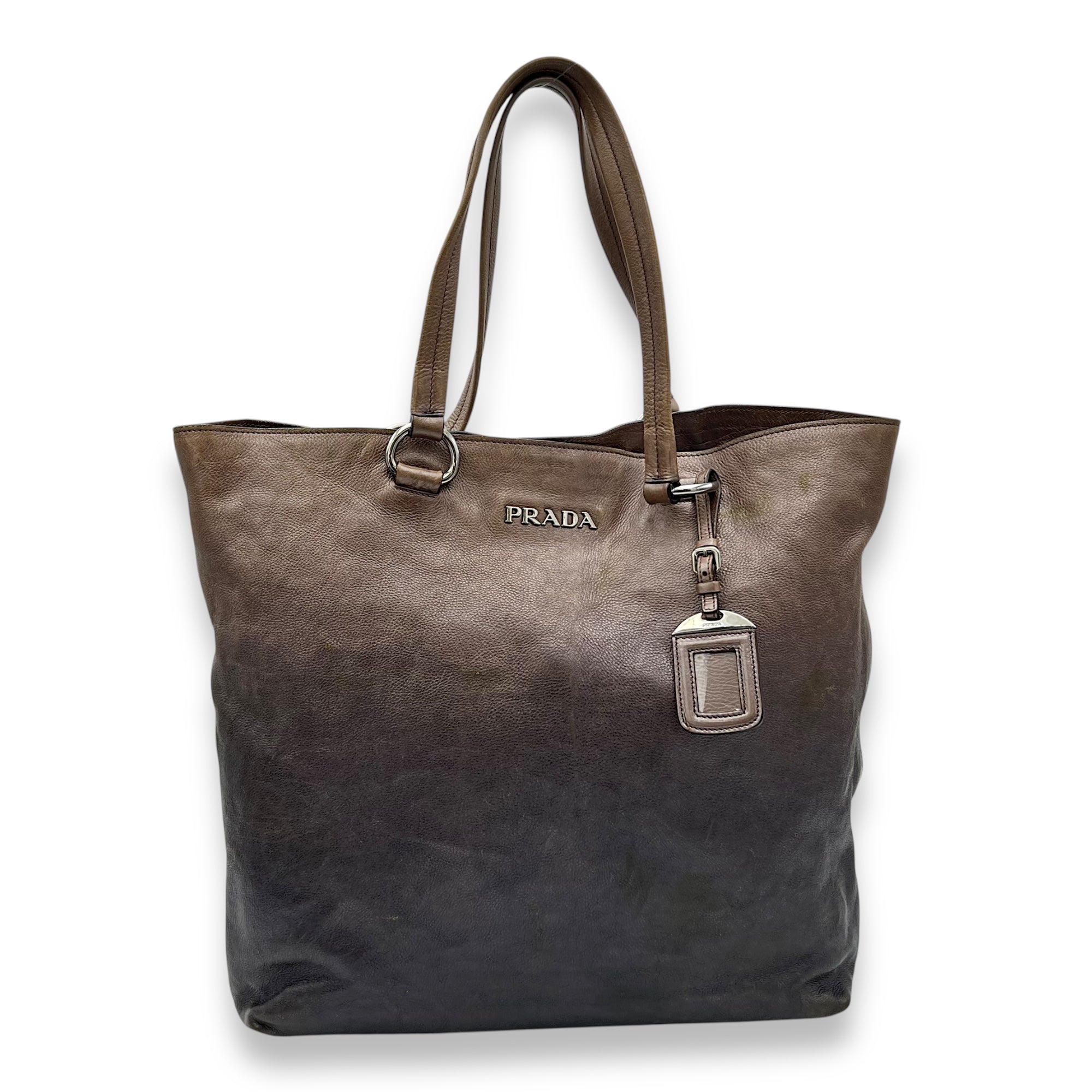 Vitello Shine Brown Tote Bag in Calfskin, Silver hardware