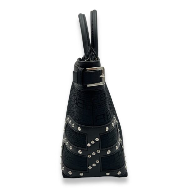 Logo Monogram Black Top Handle Bag in Canvas, Silver hardware - Image 4
