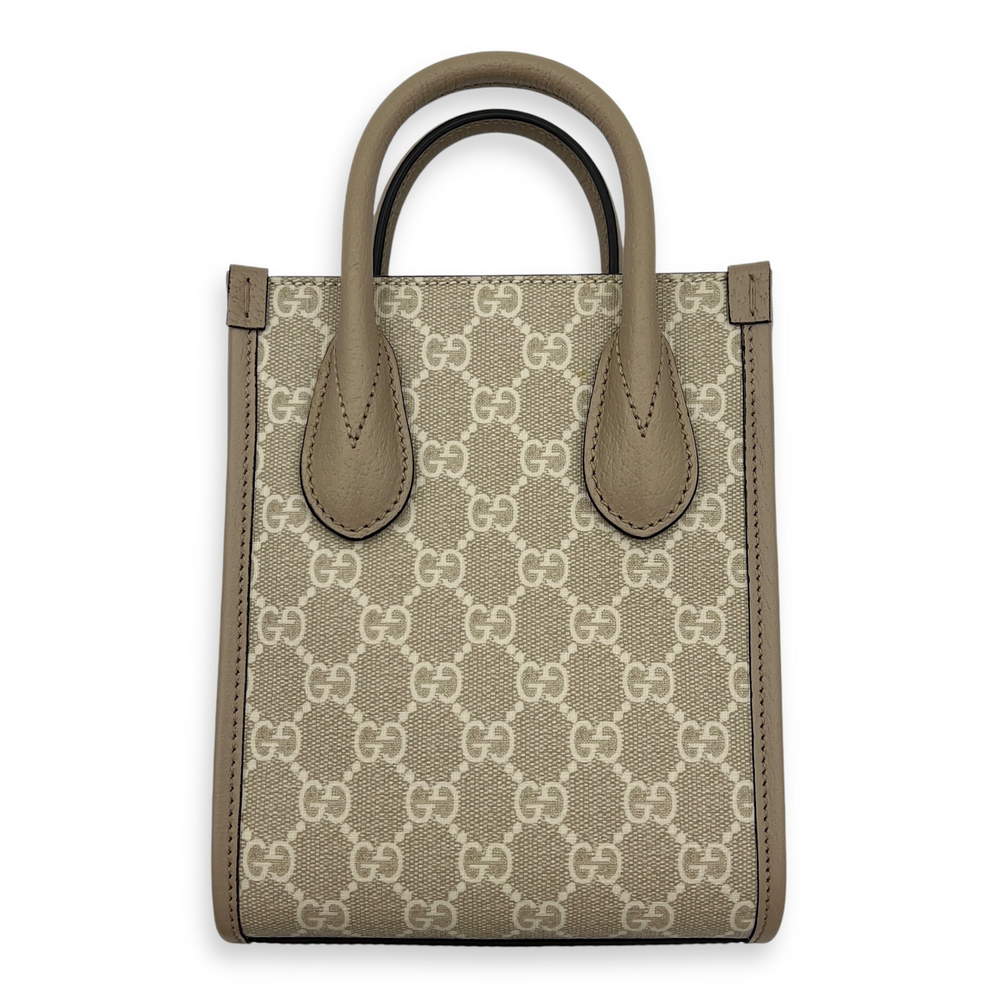 Interlocking G Tote Bag Mini Beige in Coated Canvas, Brushed Gold hardware - Image 3