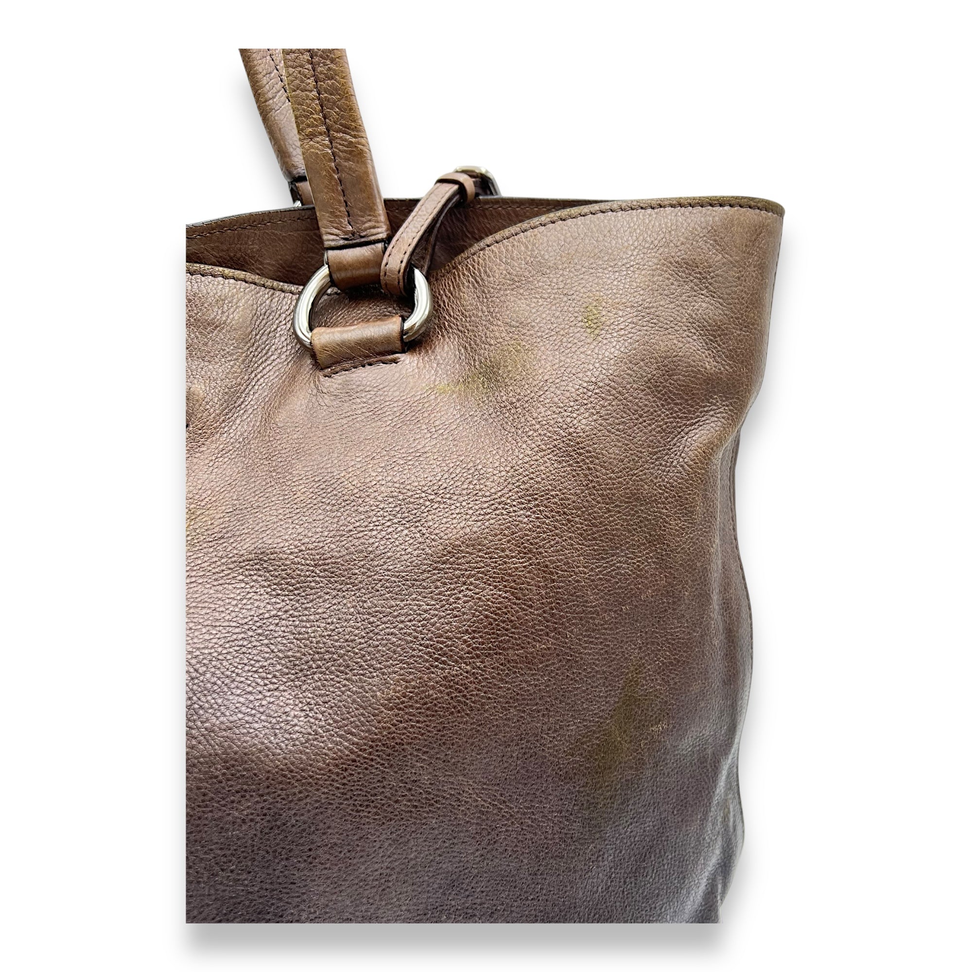 Vitello Shine Brown Tote Bag in Calfskin, Silver hardware - Image 9