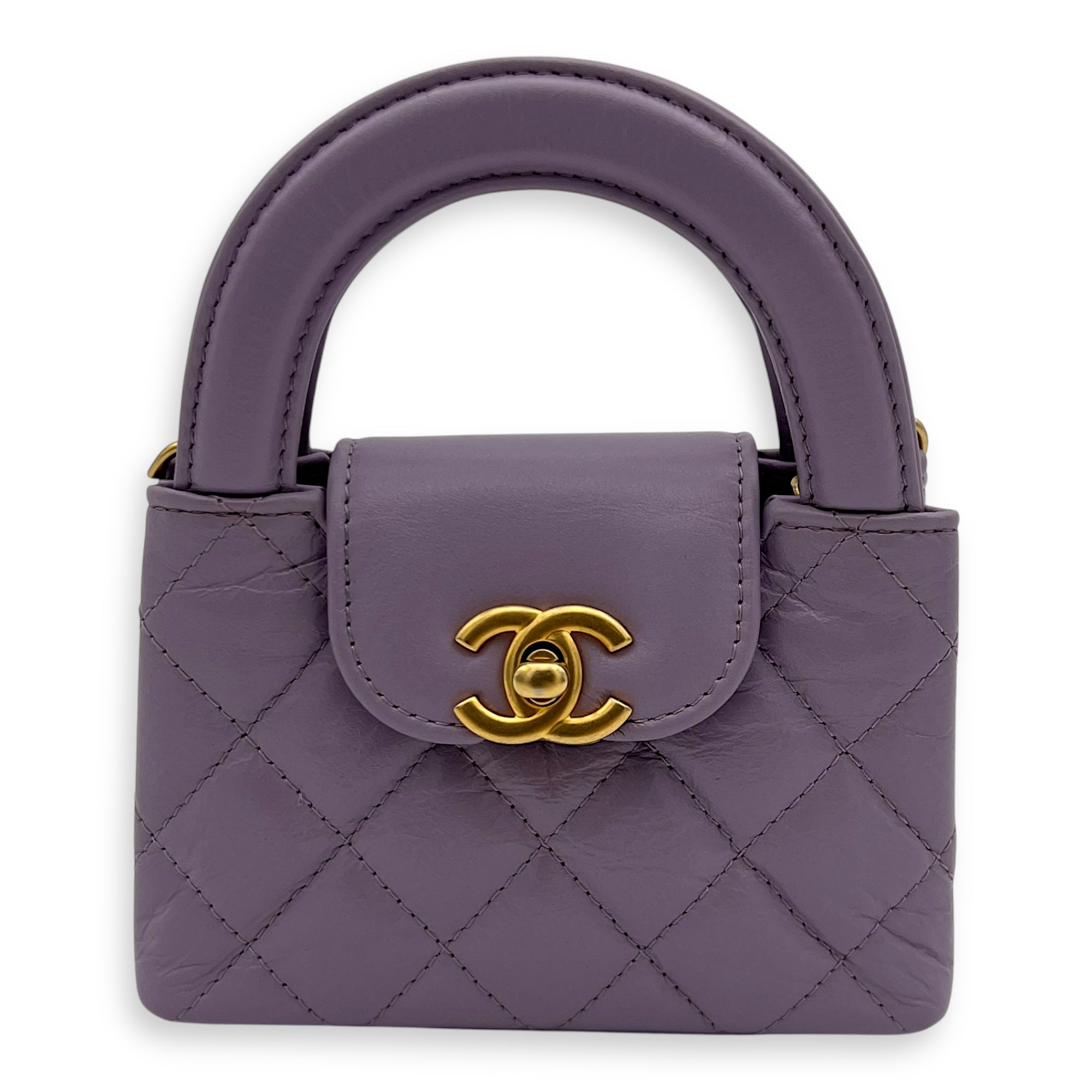 Kelly Nano Purple Top Handle Bag in Calfskin, Gold hardware