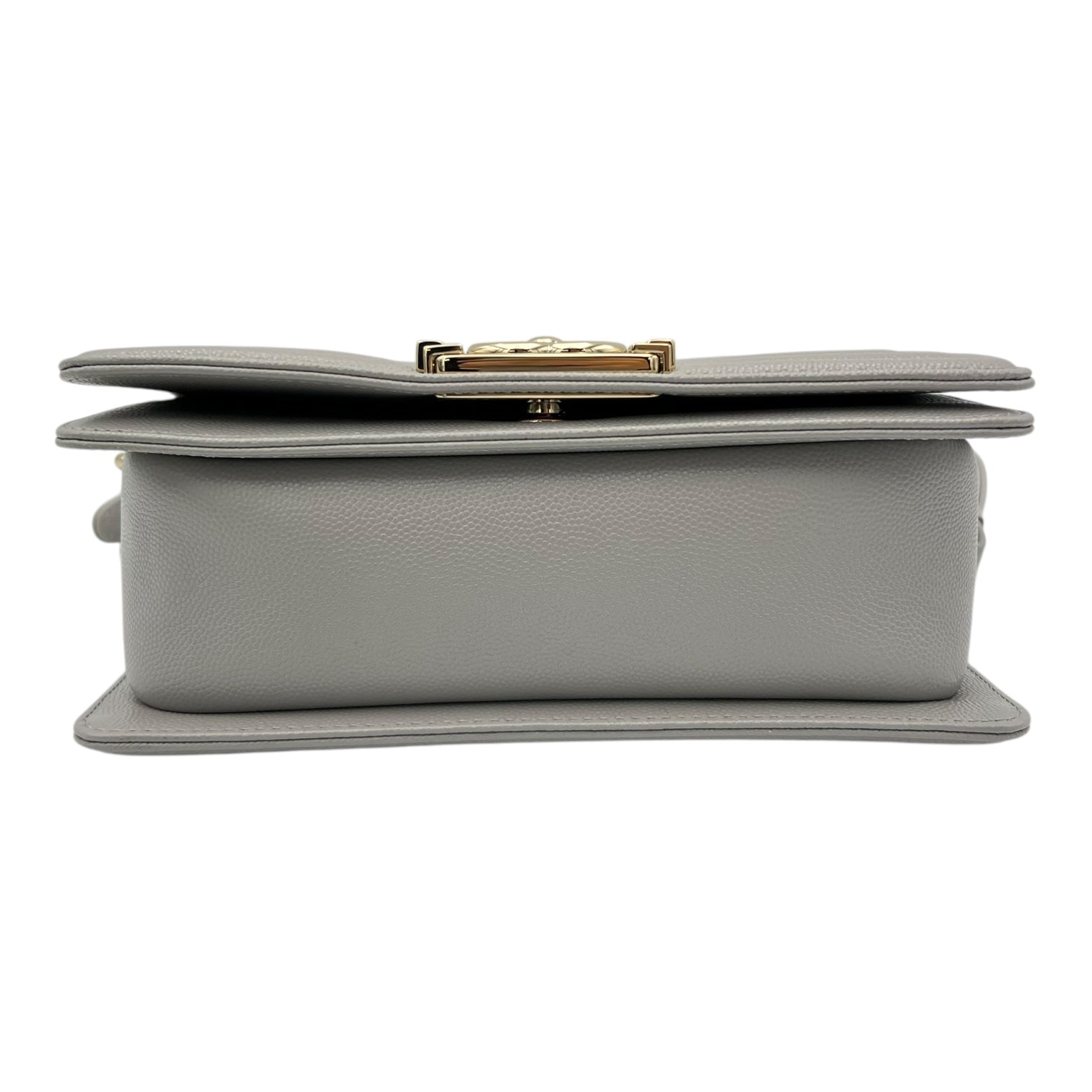 Chevron Quilted Boy Small Grey Shoulder Bag in Caviar Leather, Gold hardware - Image 6