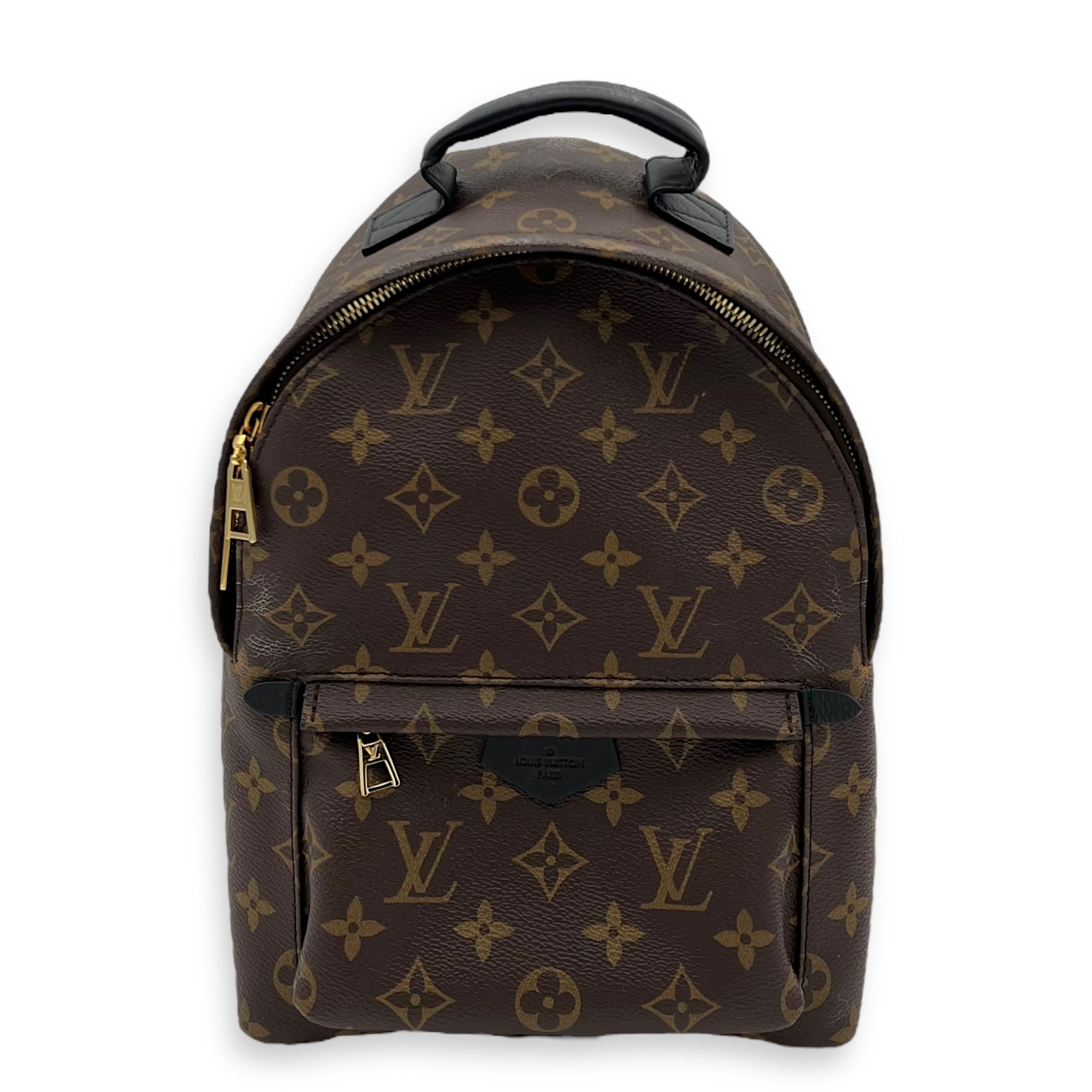 Palm Springs PM Brown Backpack in Monogram Coated Canvas, Gold hardware