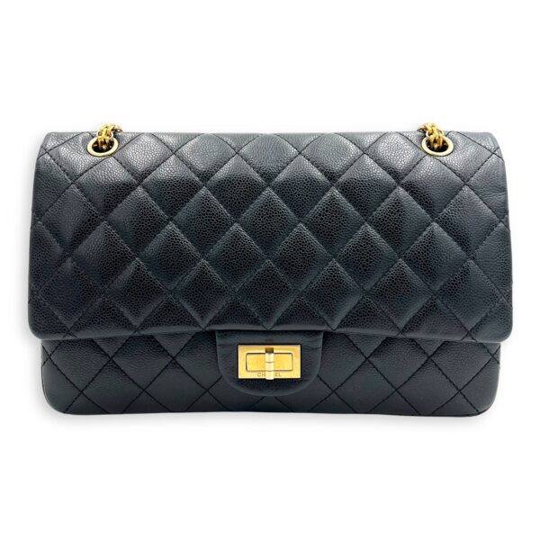 2.55 Shoulder Bag Black in Caviar Leather, Gold hardware