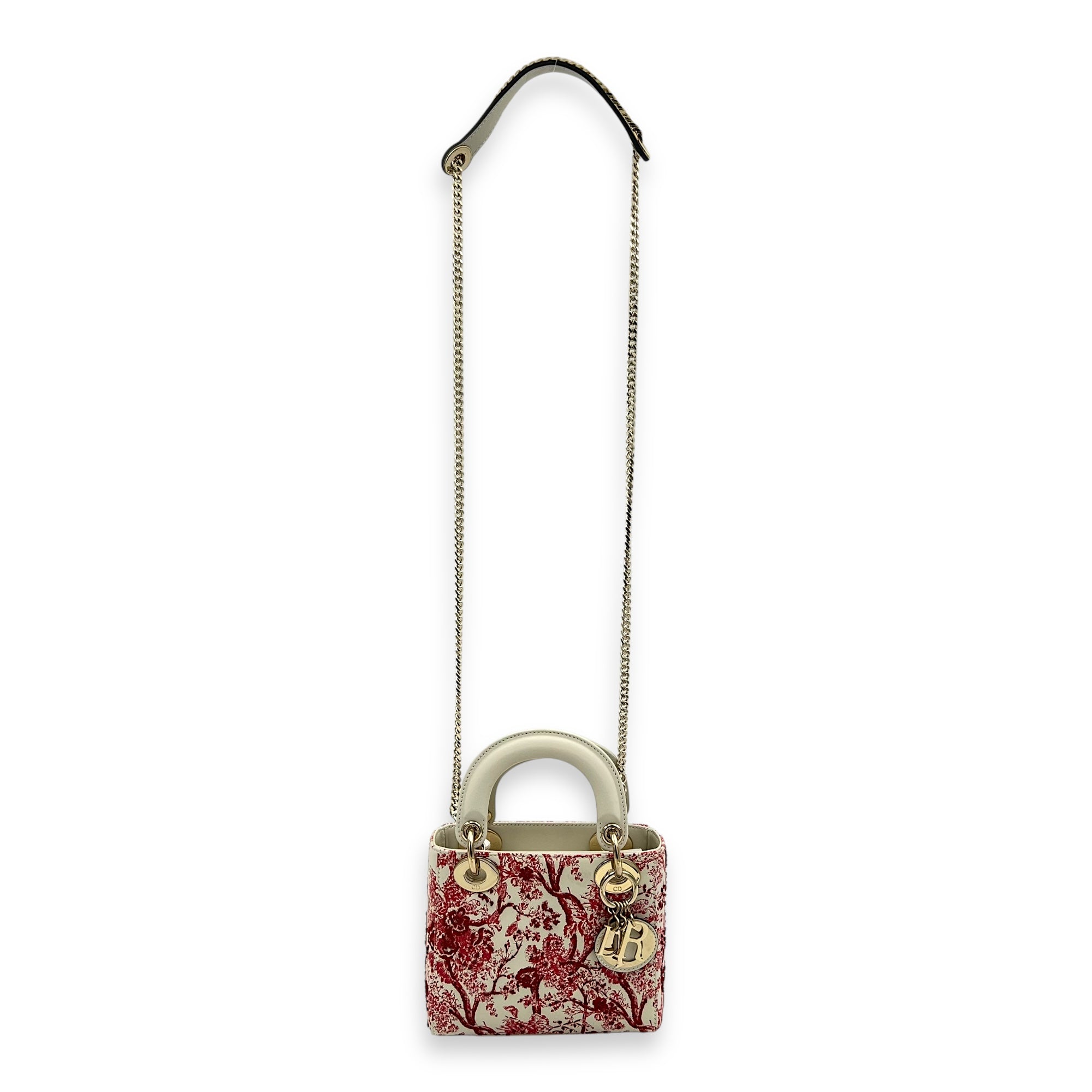 Lady Dior Mini White Top Handle Bag in Lambskin, Gold hardware - Image 13