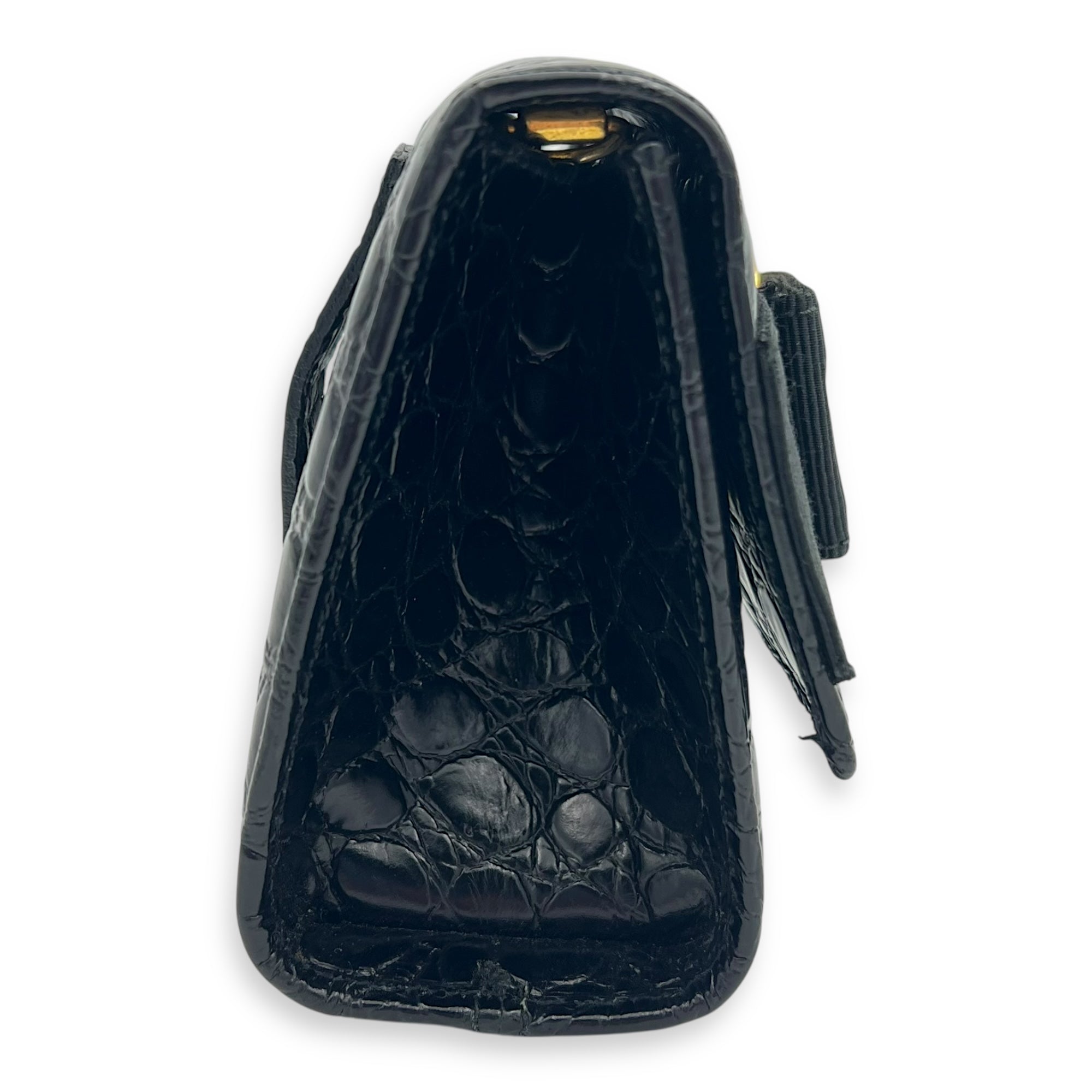 Vara Bow Shoulder Bag Black in Crocodile Leather, Gold hardware - Image 5
