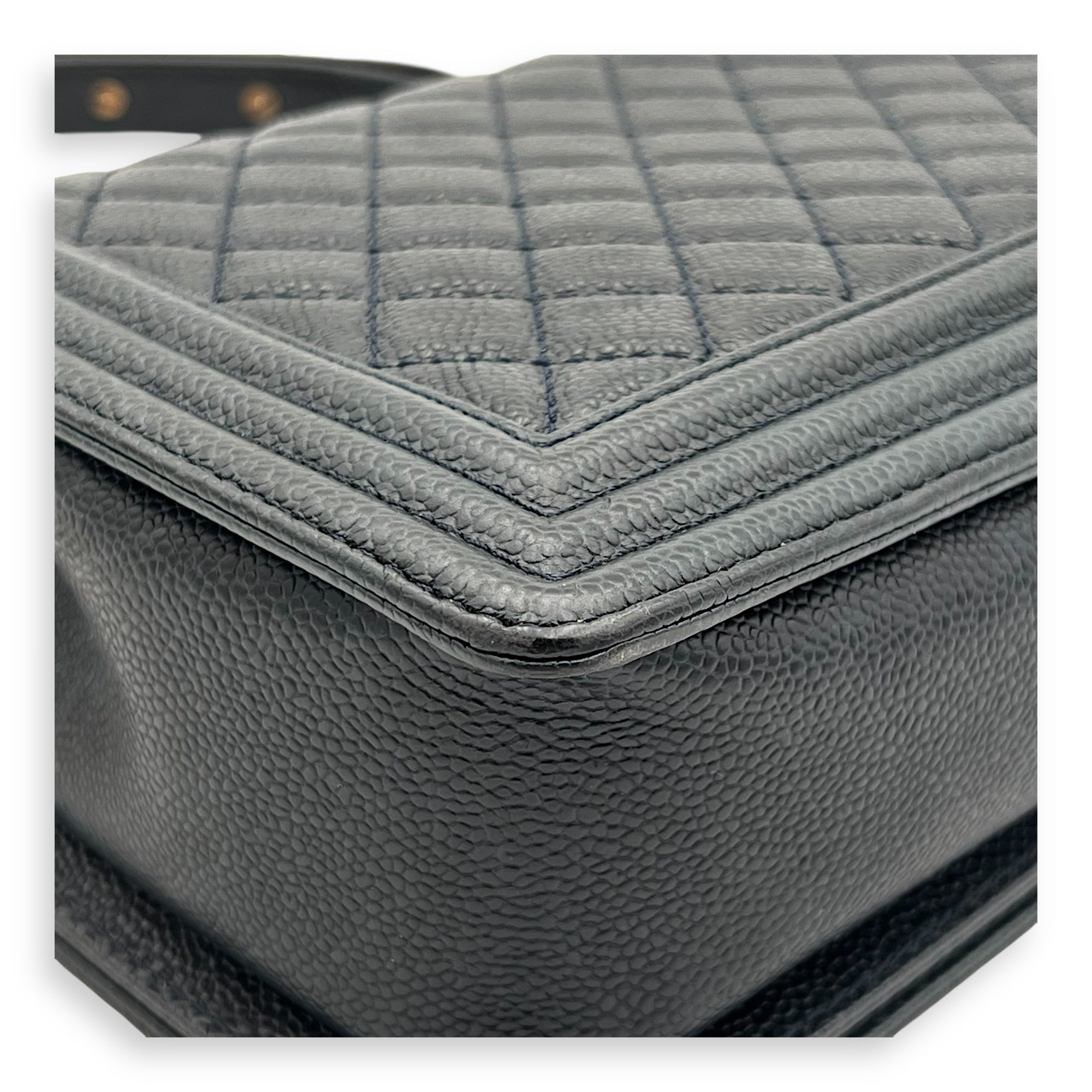 Boy Shoulder Bag Medium Blue in Caviar Leather, Gold hardware - Image 7