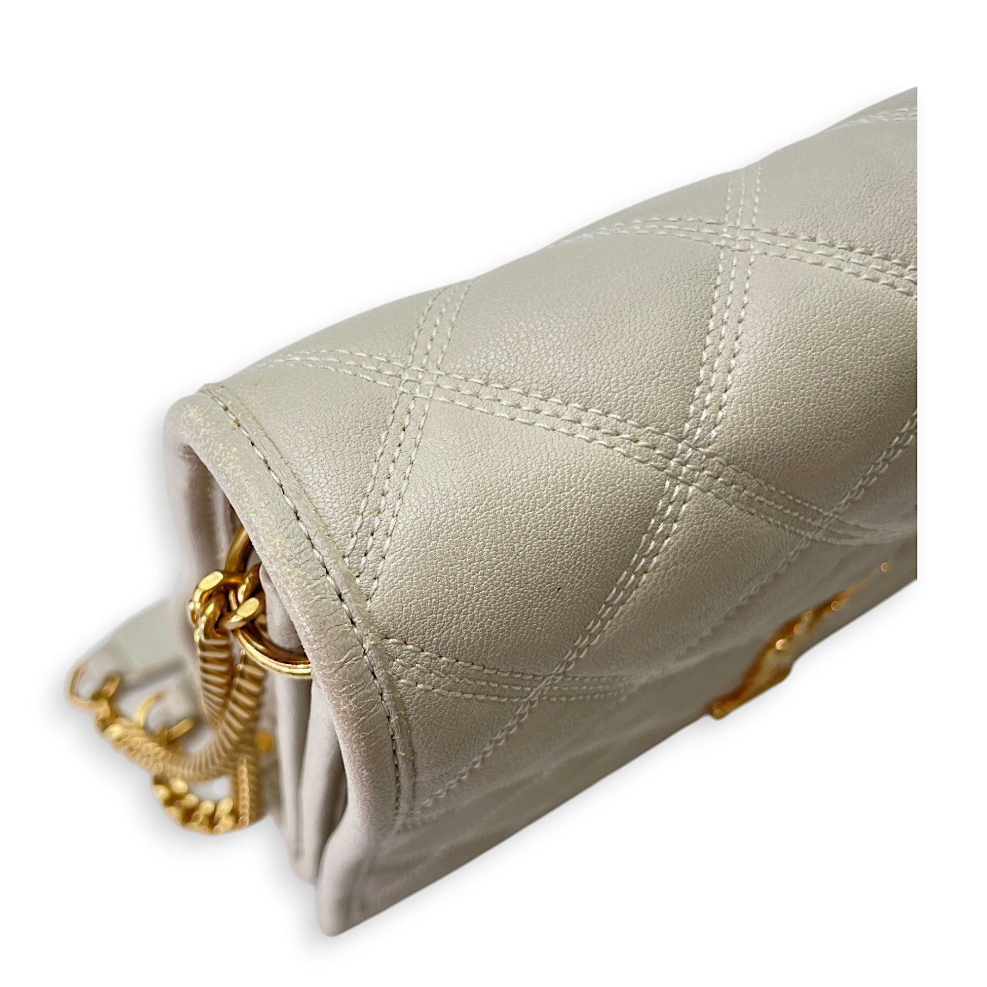 Becky Cream Shoulder Bag in Calfskin, Gold hardware - Image 13