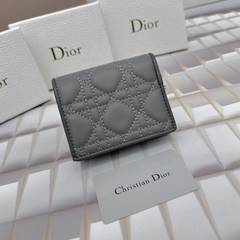 Affordable 2608 Mini Lady Dior Flap Card Holder Cannage Lambskin Grey - Image 3