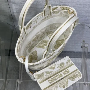 Affordable 7891 Christian Dior Hat Basket Bag In Butterfly Zodiac Motif Canvas White Gold