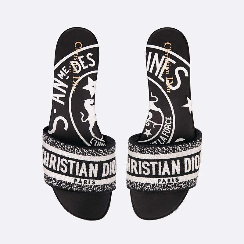Christian Dior Dway Slides Women Jute Motif Canvas Black NewStyle 901 - Image 3