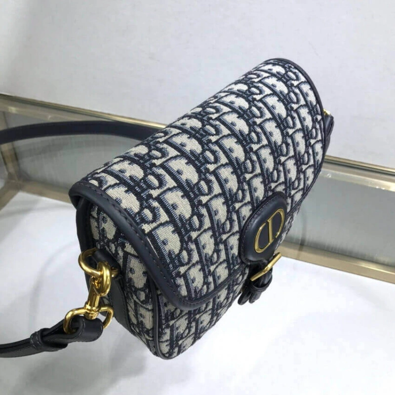 Embossed Christian Dior Medium Bobby Bag Blue Oblique Jacquard - Image 10
