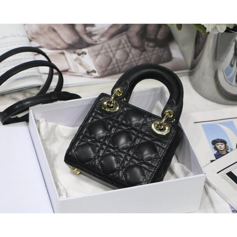 'D.I.O.R. Christian Dior Micro Lady Dior Bag Black Cannage Lambskin - Image 6