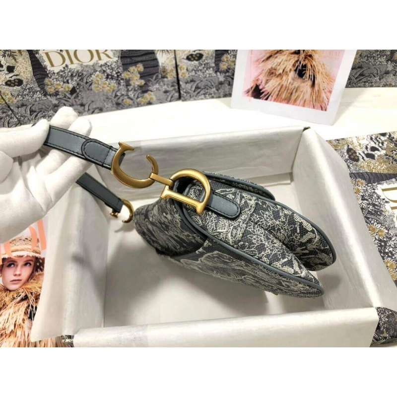 Interior Christian Dior Saddle Bag Grey Toile de Jouy Reverse Jacquard - Image 4