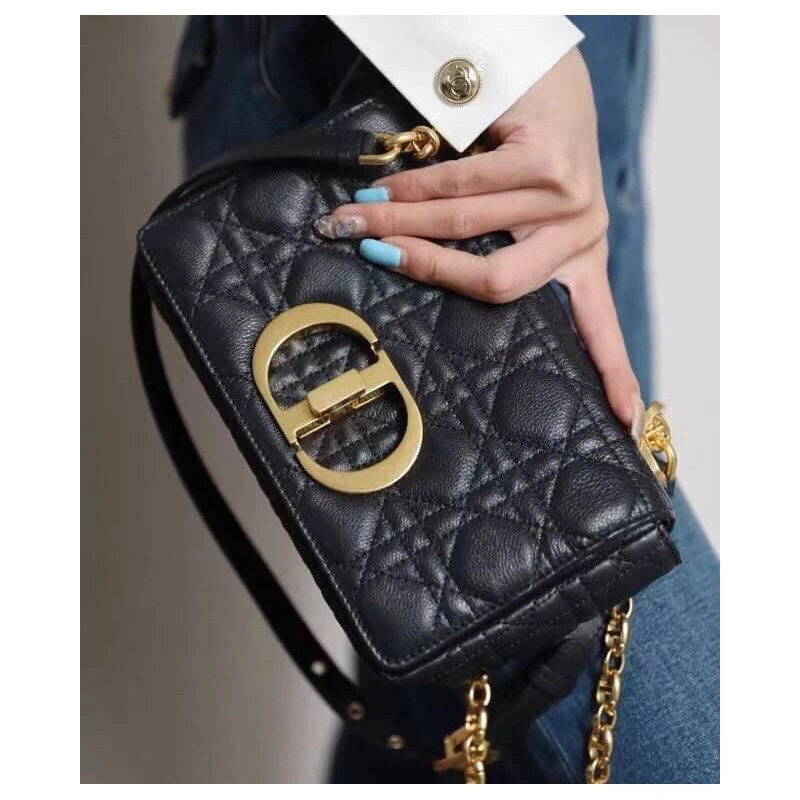 Embossed Dior Small Caro Bag Black Supple Cannage Calfskin - Image 8