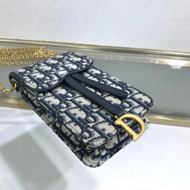Removable Dior Vertical Saddle Pouch Blue Oblique Jacquard - Image 14