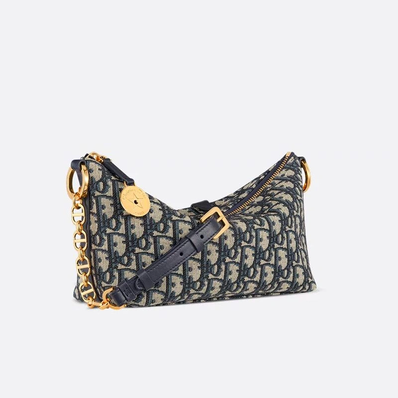 HighQuality 7468 Diorstar Hobo Bag with Chain In Oblique Motif Canvas Blue - Image 3