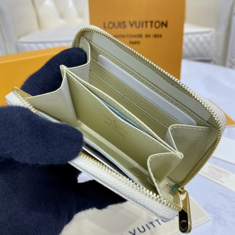 2 large g Louis Vuitton Damier Azur Zippy Coin Purse Beige - Image 10