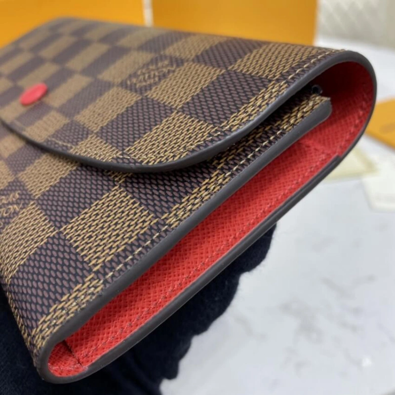 4 credit Louis Vuitton Damier Ebene Emilie Wallet Red - Image 5