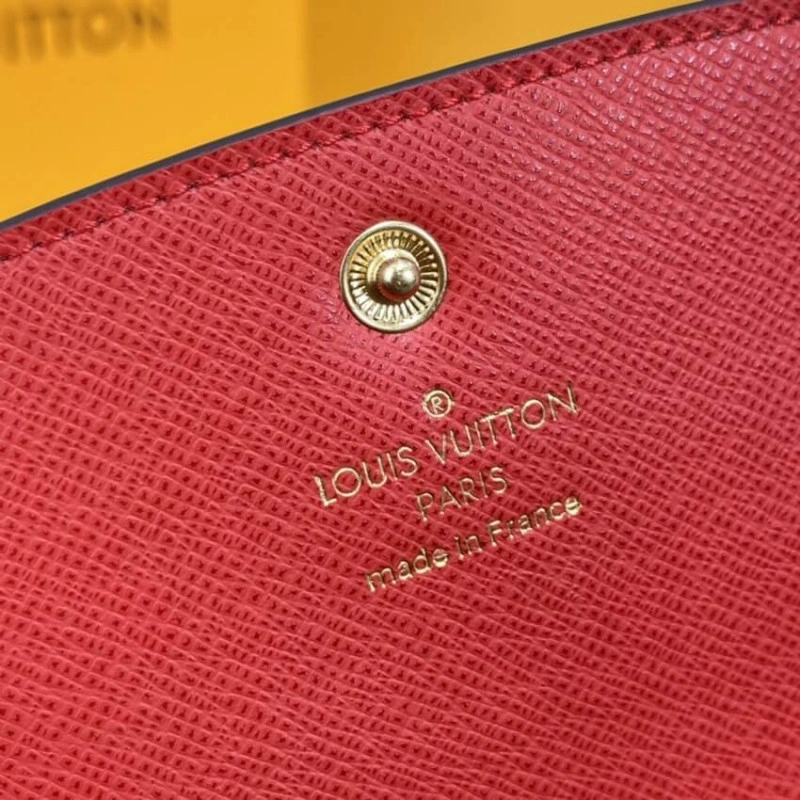 4 credit Louis Vuitton Damier Ebene Emilie Wallet Red - Image 10