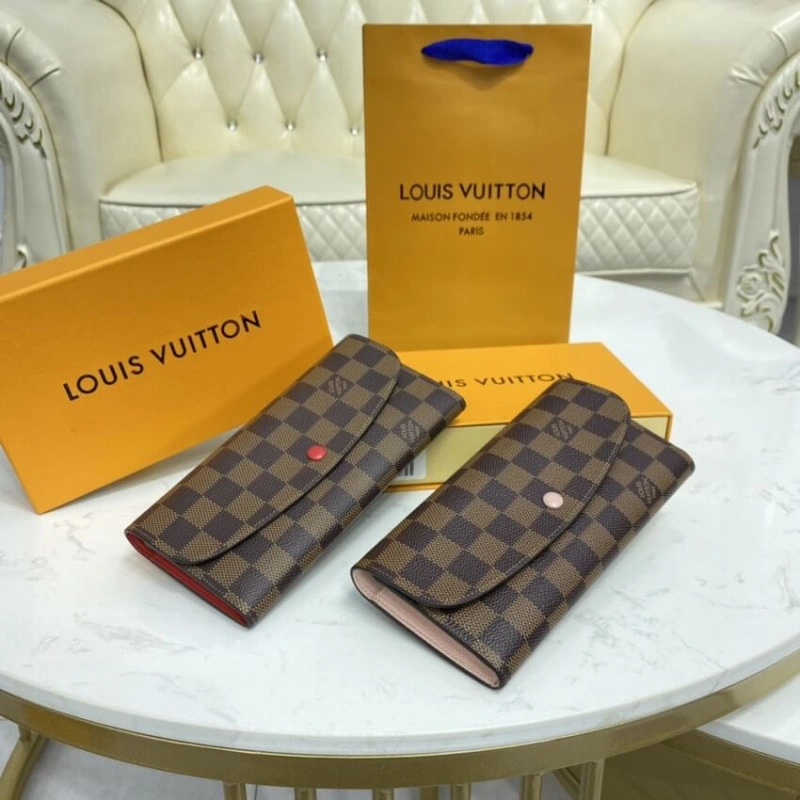 4 credit Louis Vuitton Damier Ebene Emilie Wallet Red - Image 11