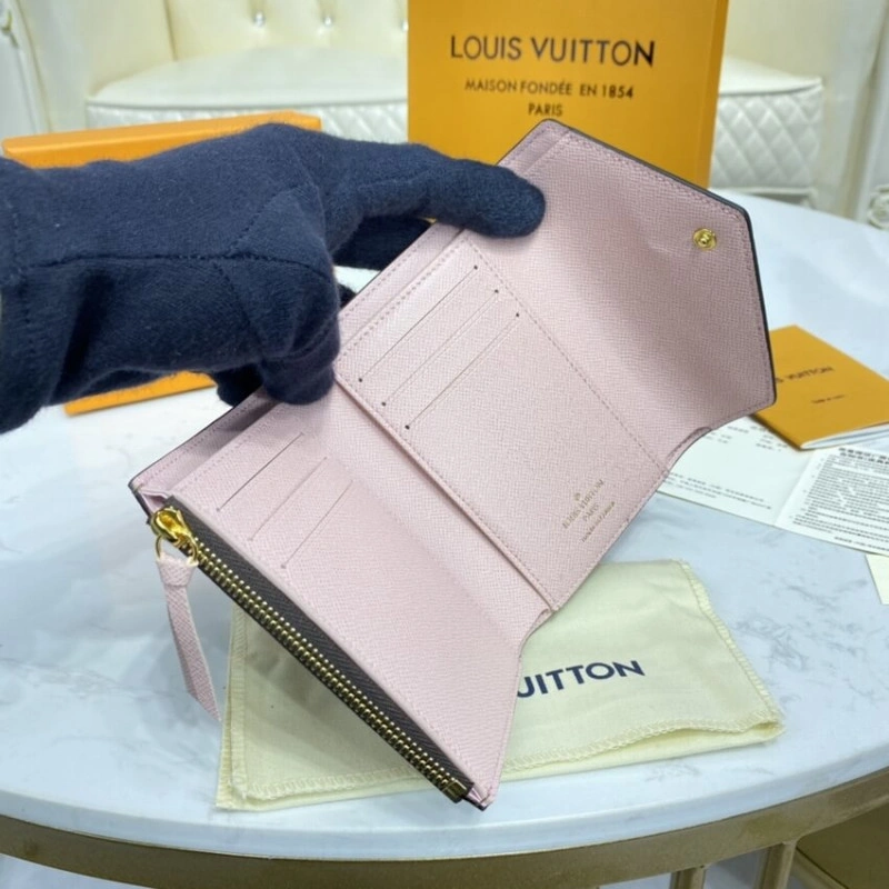 Grained c Louis Vuitton Damier Ebene Victorine Wallet Pink - Image 8