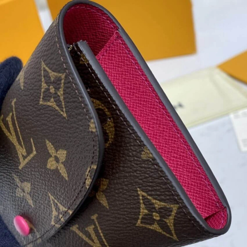 Shiny gol Louis Vuitton Monogram Canvas Emilie Wallet Rose Red - Image 4