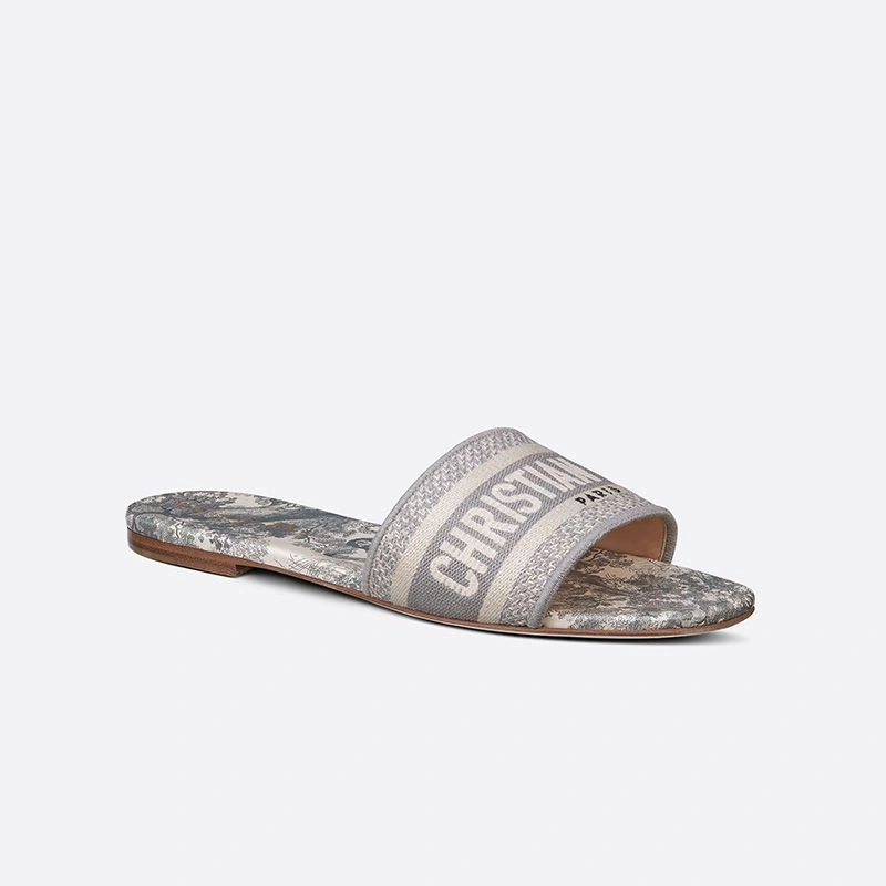 Popular 1454 Christian Dior Dway Slides Women Toile De Jouy Motif Canvas Grey - Image 3