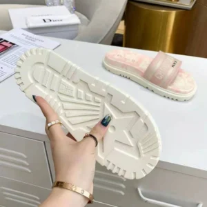 WellDesigned 8223 Christian Dior Dway Slides Women Toile De Jouy Motif Cotton Cherry